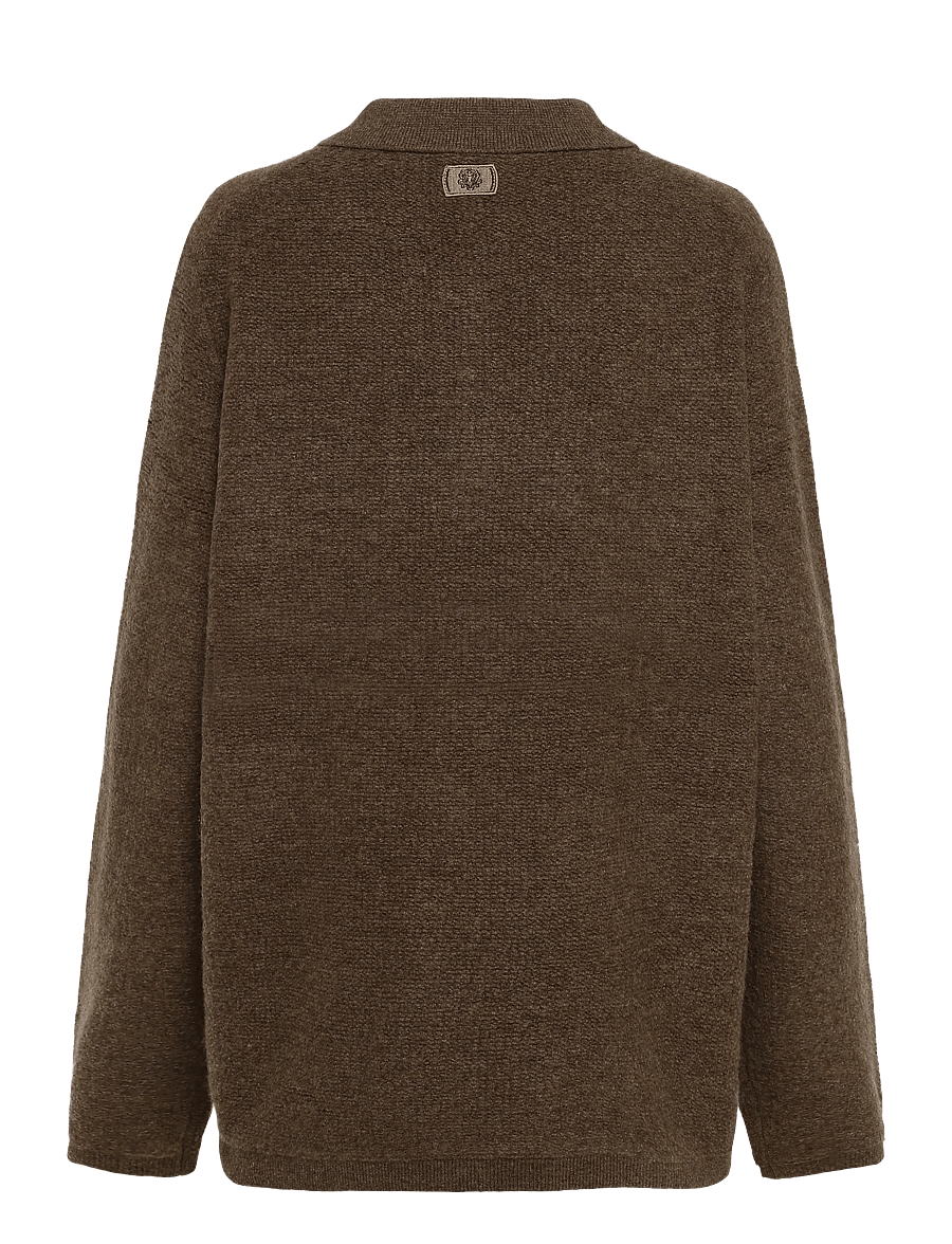 Mos Mosh Gallery - MMGRyan Soft Polo Zip Knit - långärmade stickade pikétröjor - toasted coconut - 1