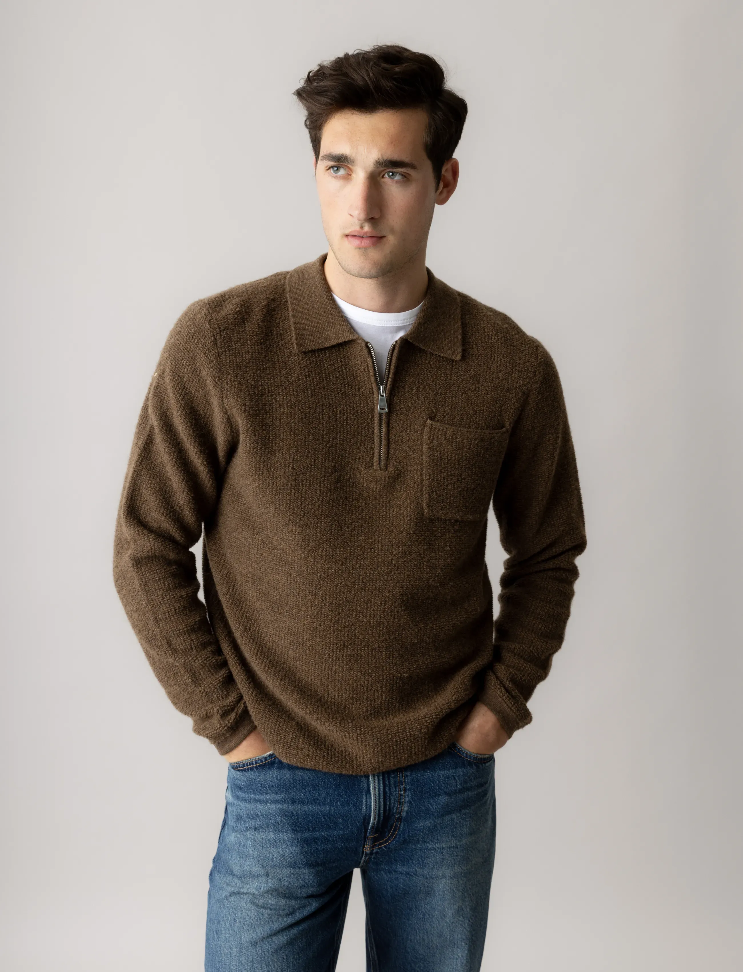 Mos Mosh Gallery - MMGRyan Soft Polo Zip Knit - langärmelige strick-polohemden - toasted coconut - 3