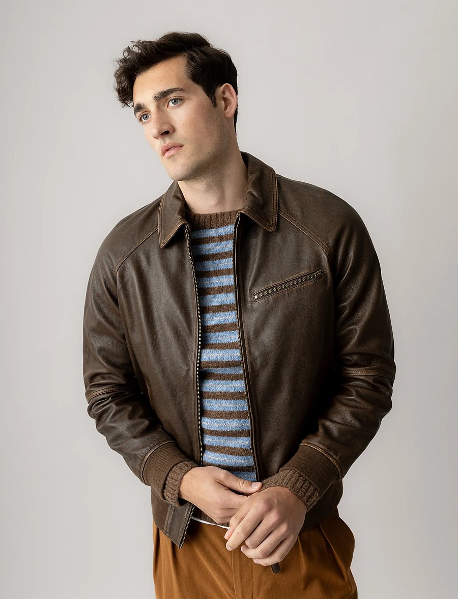 Mos Mosh Gallery - MMGThom Leather Bomber Jacket - herbstjacken - chocolate brown - 0