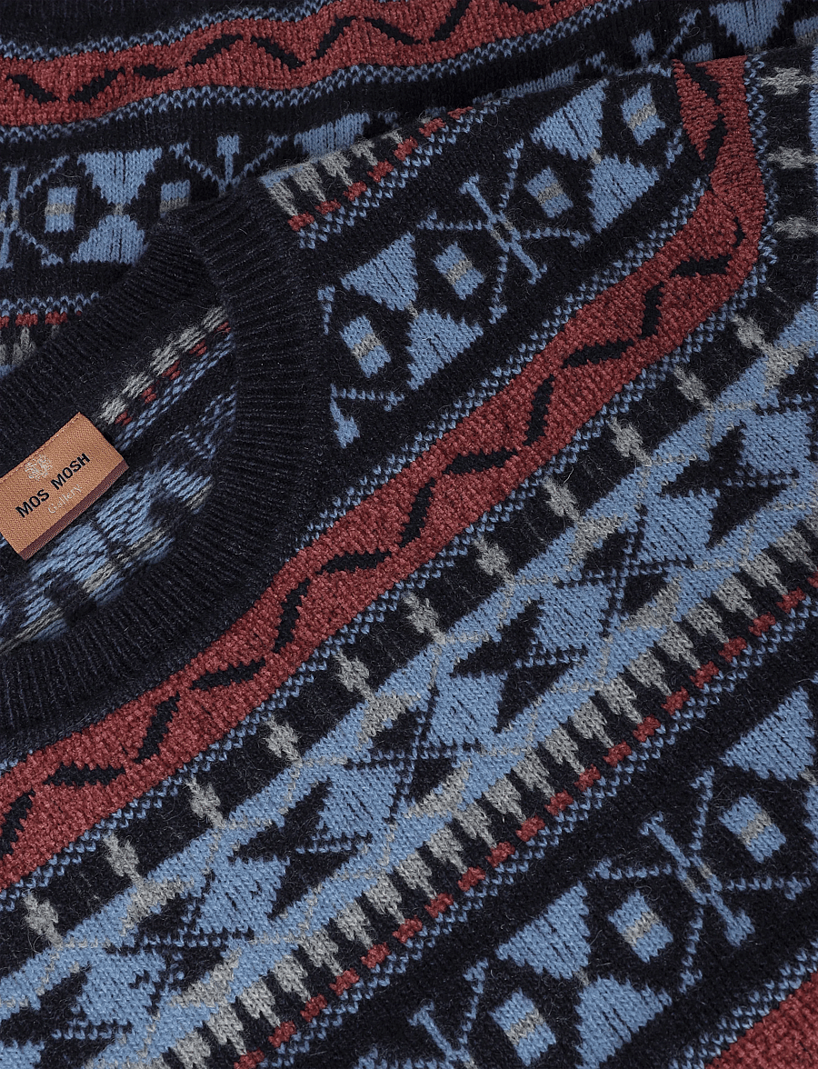 Mos Mosh Gallery - MMGPatterson Jacquard Crew Knit - rund hals - navy - 2