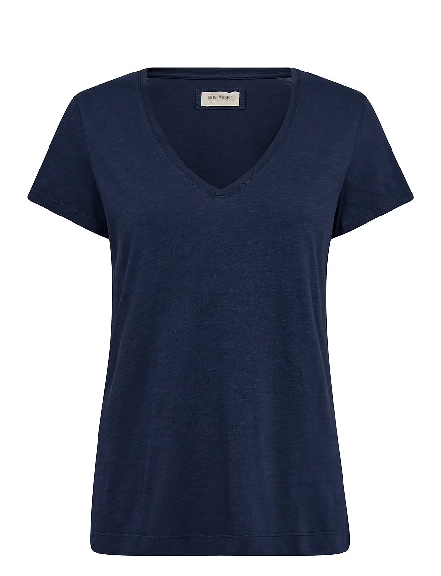 MOS MOSH - MMArden Organic V-Ss Tee - t-särgid - navy - 0
