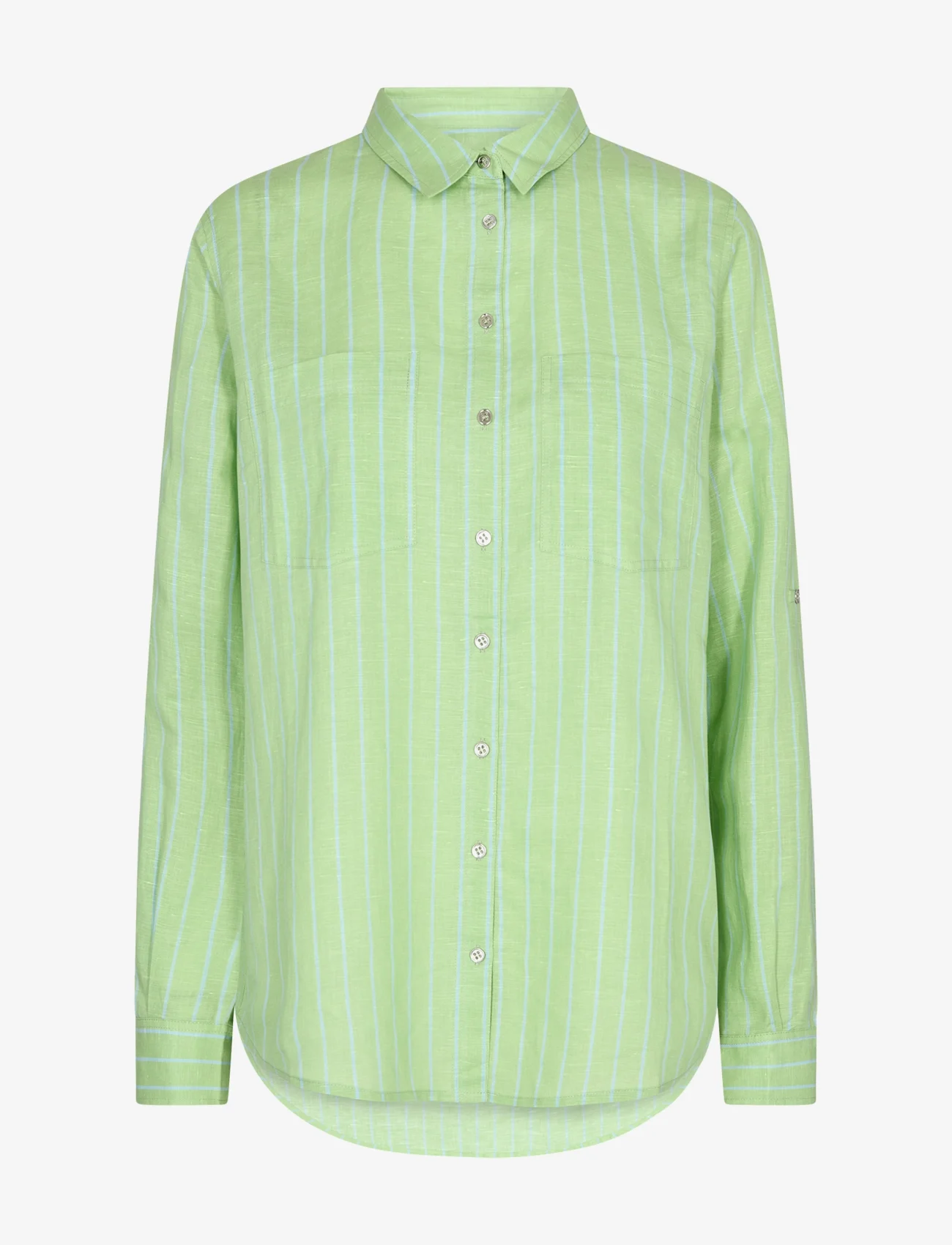 MOS MOSH - Kaia Stripe Linen Shirt - linnen overhemden - arcadian green - 0