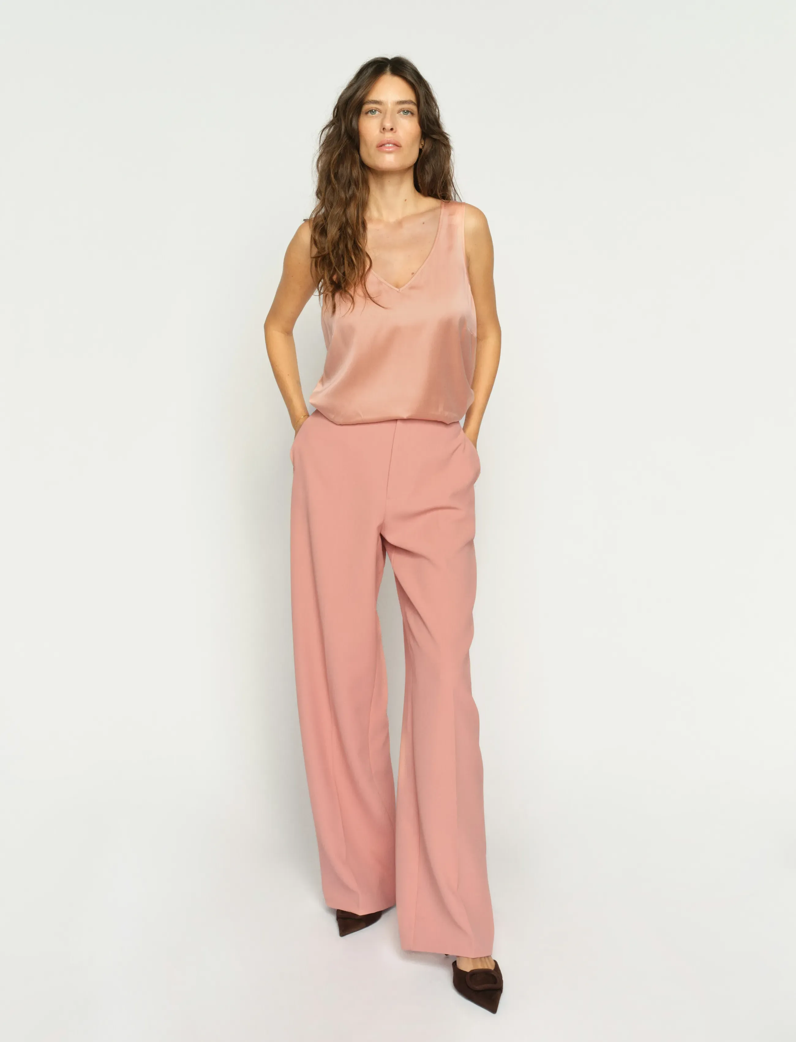 MOS MOSH MMAstrid V-Neck Silk Tank Top - Blusen - PEACHY / pink/rose