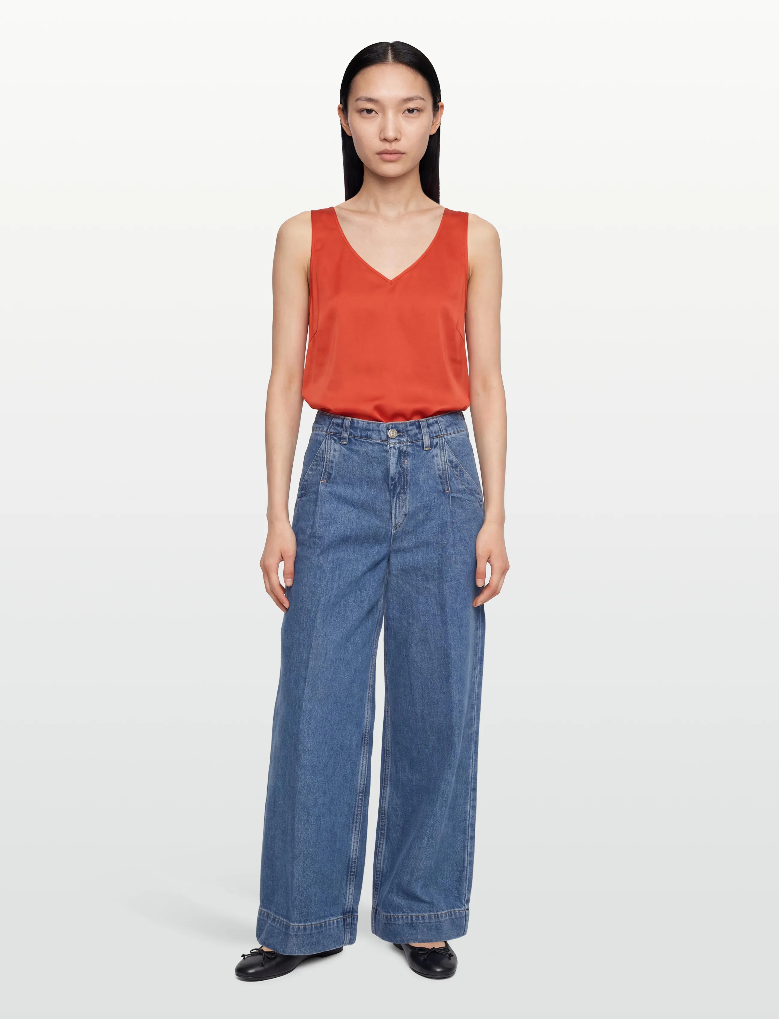 MOS MOSH MMAstrid V-Neck Silk Tank Top - Puserot - SPICY ORANGE / orange