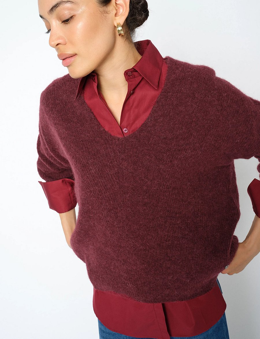MOS MOSH - MMThora V-Neck Knit - kampsunid - cabernet - 0