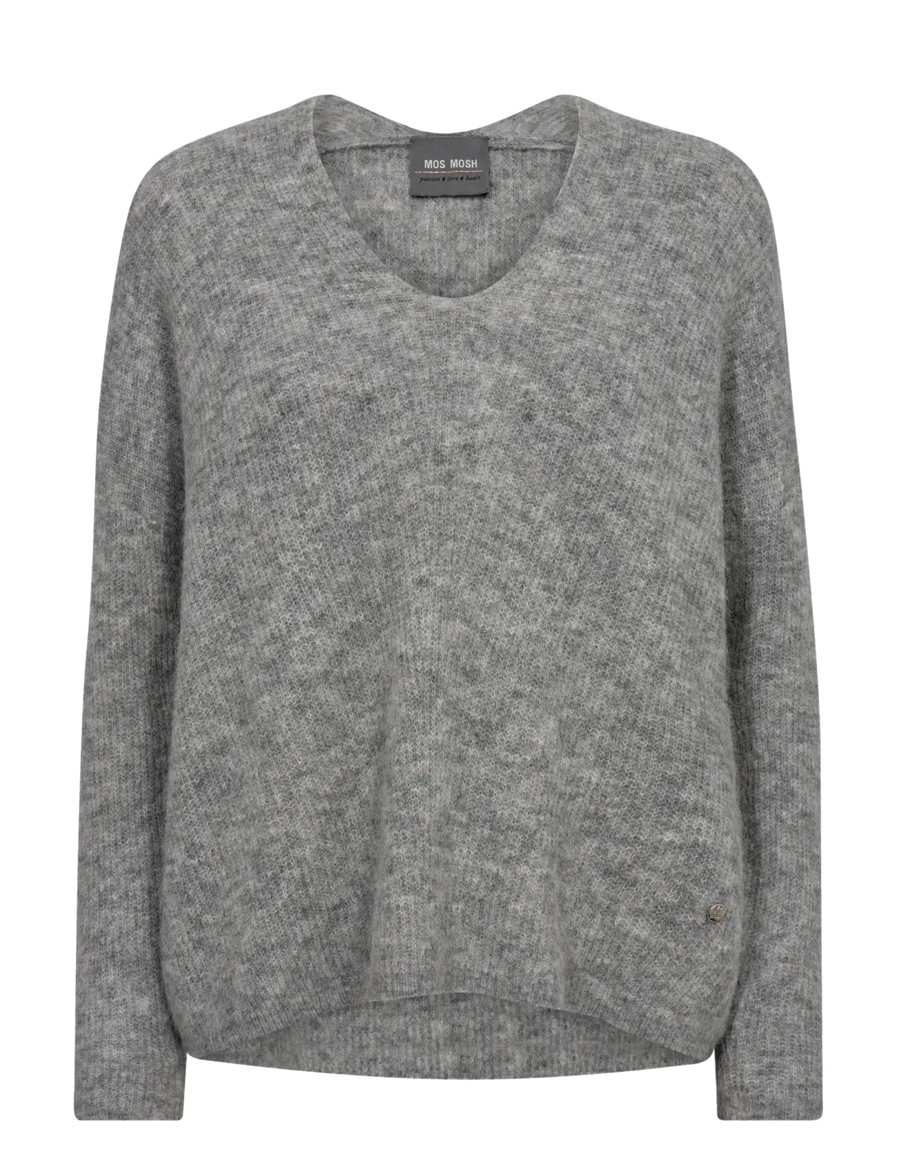MOS MOSH MMThora V-Neck Knit - Strik - GREY MELANGE / grey
