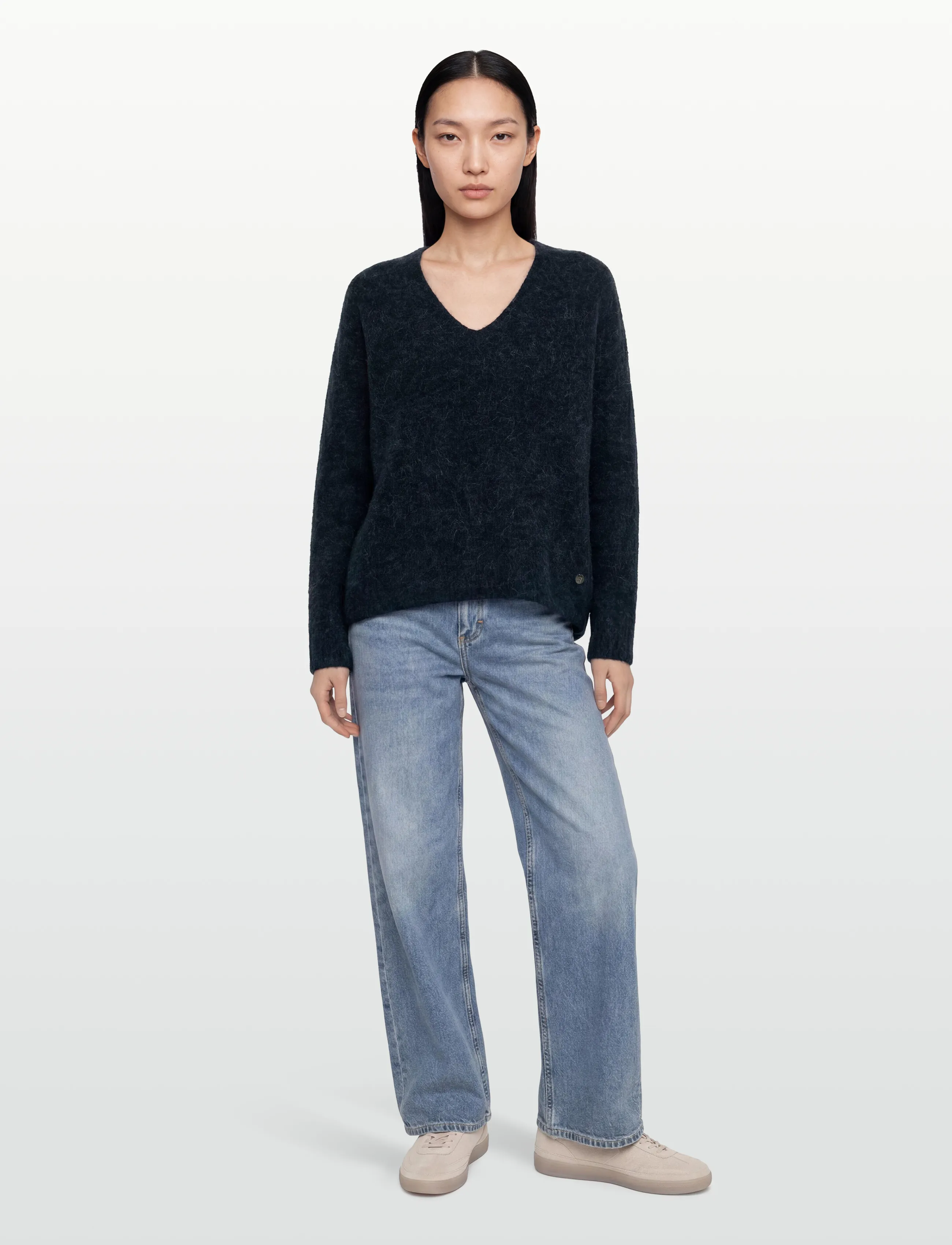 MOS MOSH Mmthora V-Neck Knit, Kvinder, V-Hals Striktrøje, Navy, Str: XS