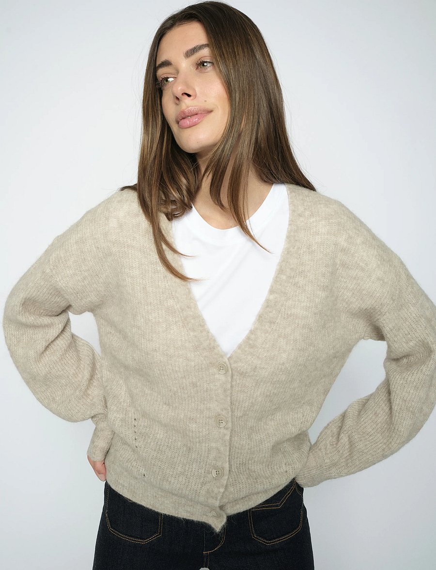 MOS MOSH - MMThora V-Neck Knit Cardigan - cardigans - feather gray - 0