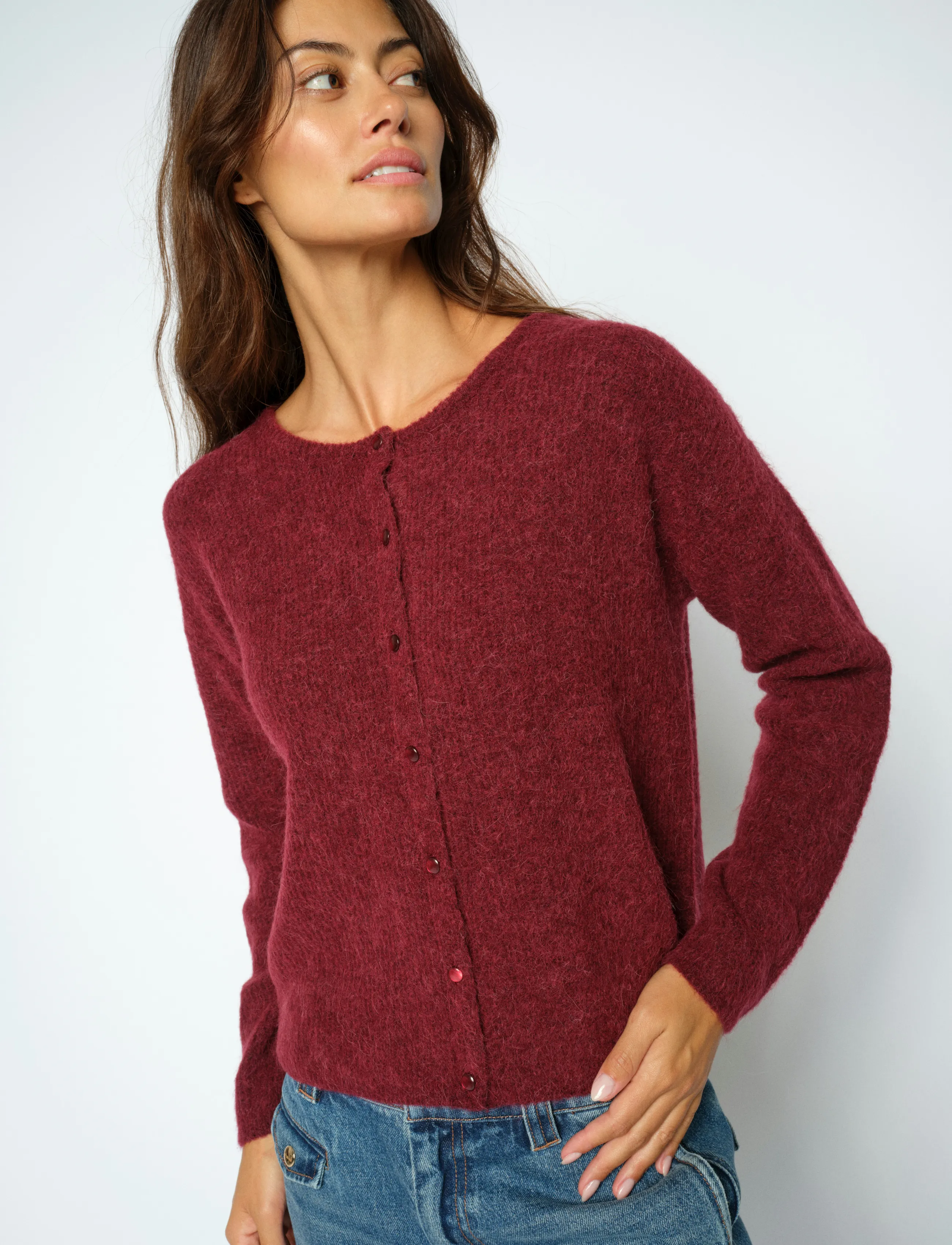 MOS MOSH Mmalmine Knit Cardigan, XS, Burgundy, Strik > Cardigans, Dame