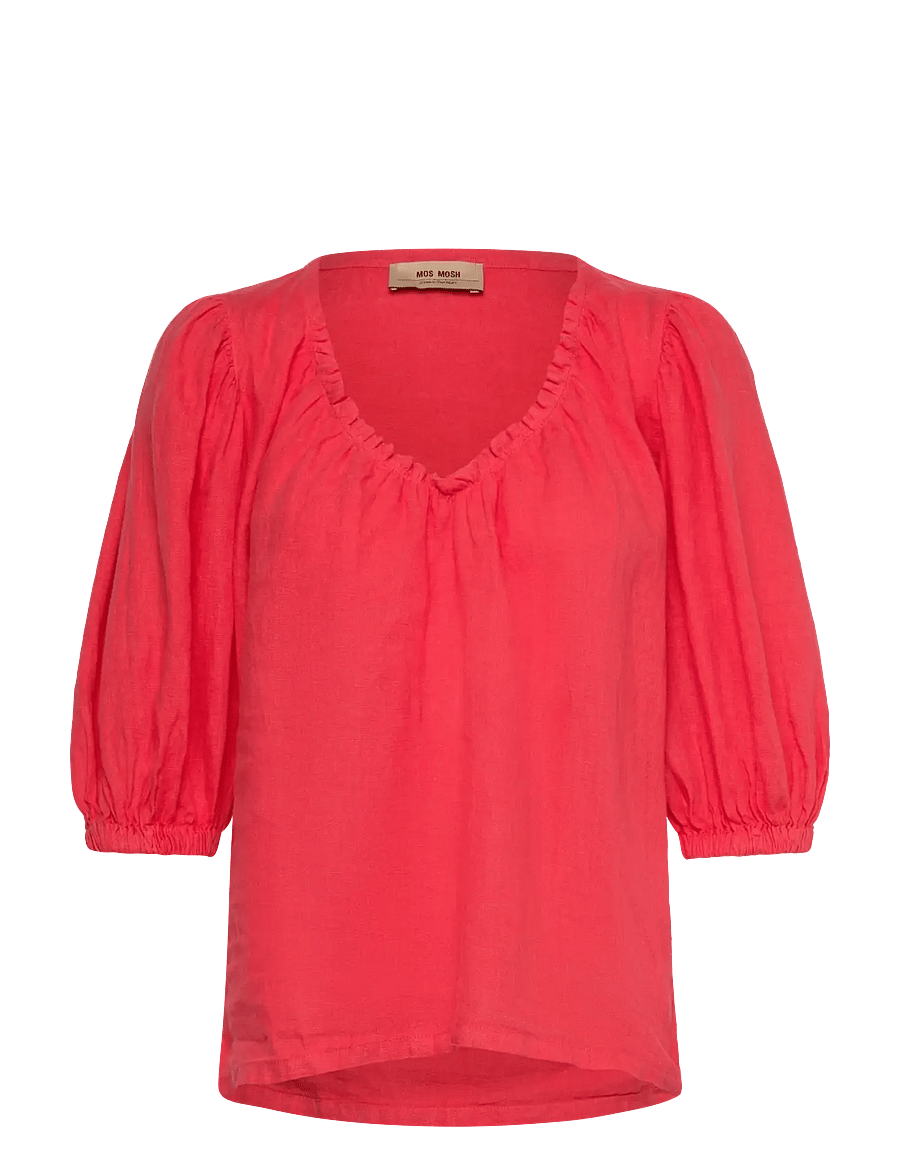 MOS MOSH - MMTaissa Linen Blouse - kurzärmelige blusen - cayenne - 0