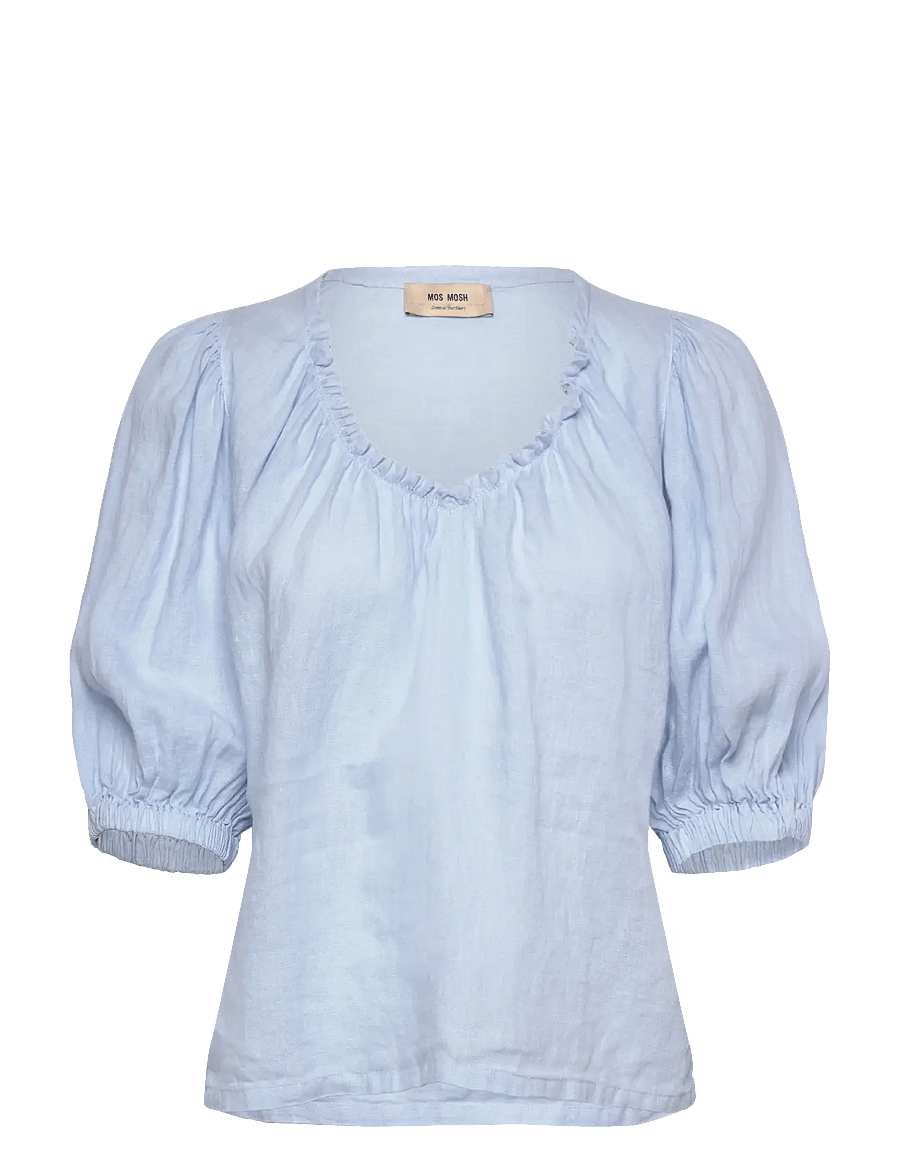 MOS MOSH - MMTaissa Linen Blouse - kortærmede bluser - skyway - 1