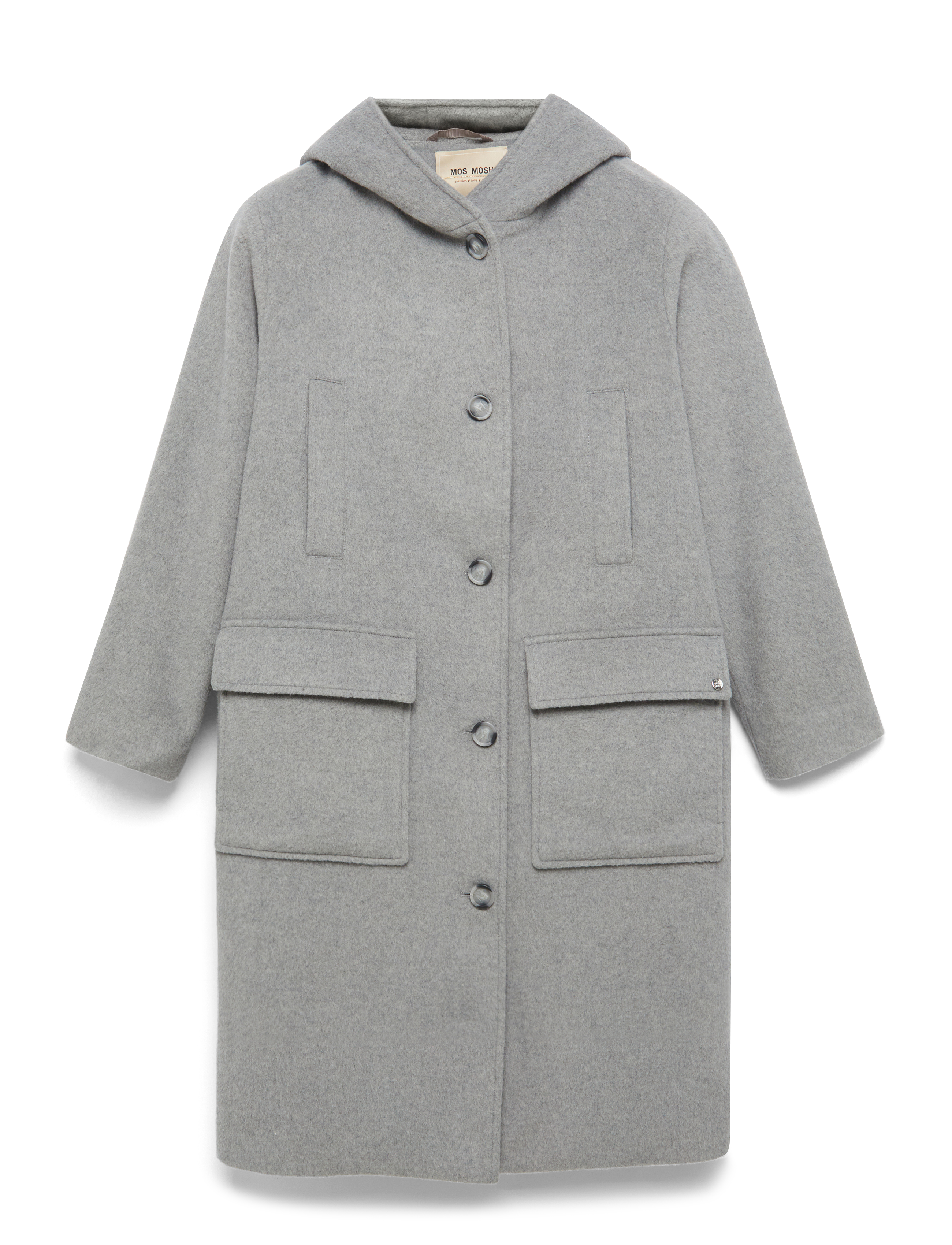 MOS MOSH MMKenya Hoodie Wool Coat - Tøj - GREY MELANGE / grey
