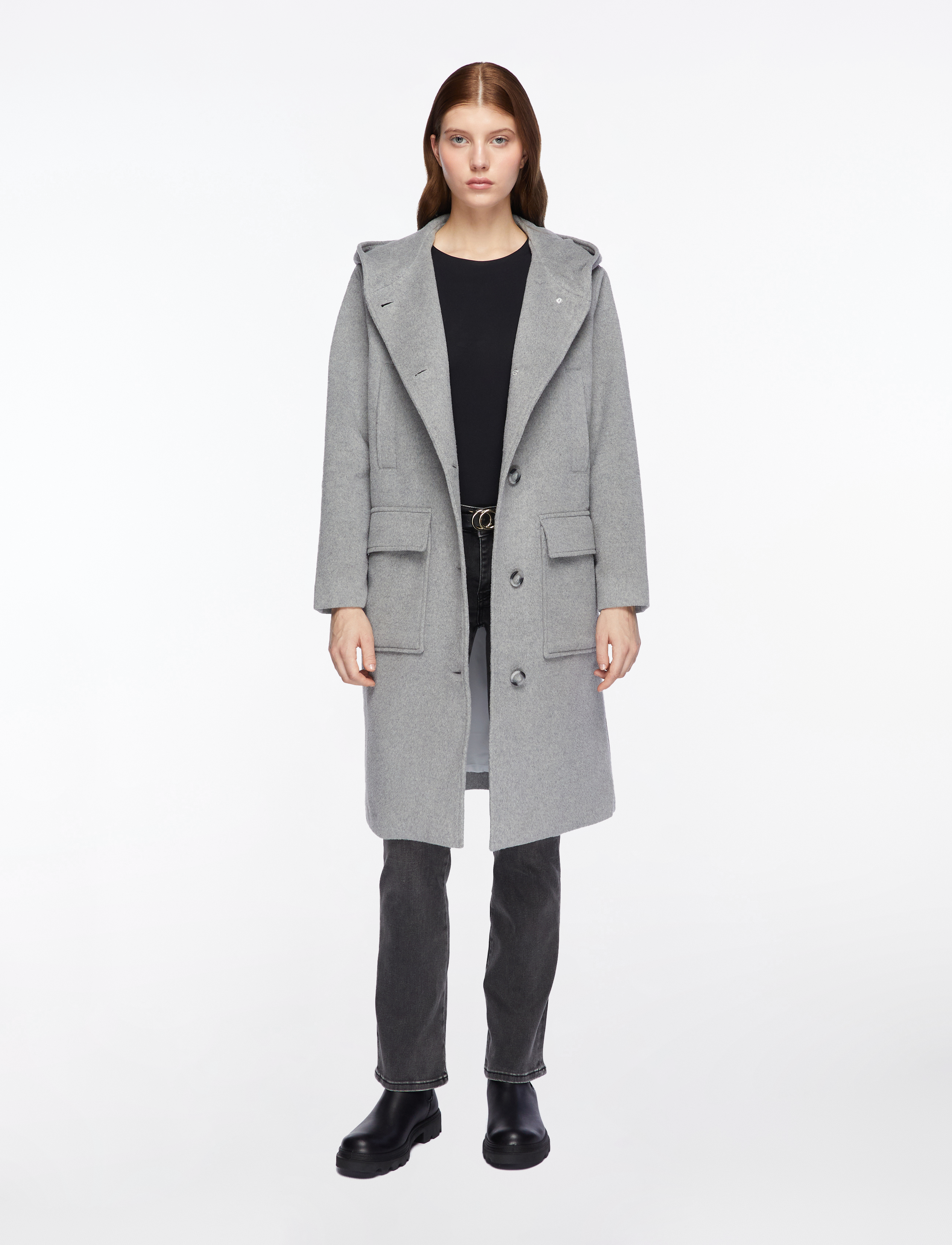 MOS MOSH - MMKenya Hoodie Wool Coat - overtøj - grey melange - 2