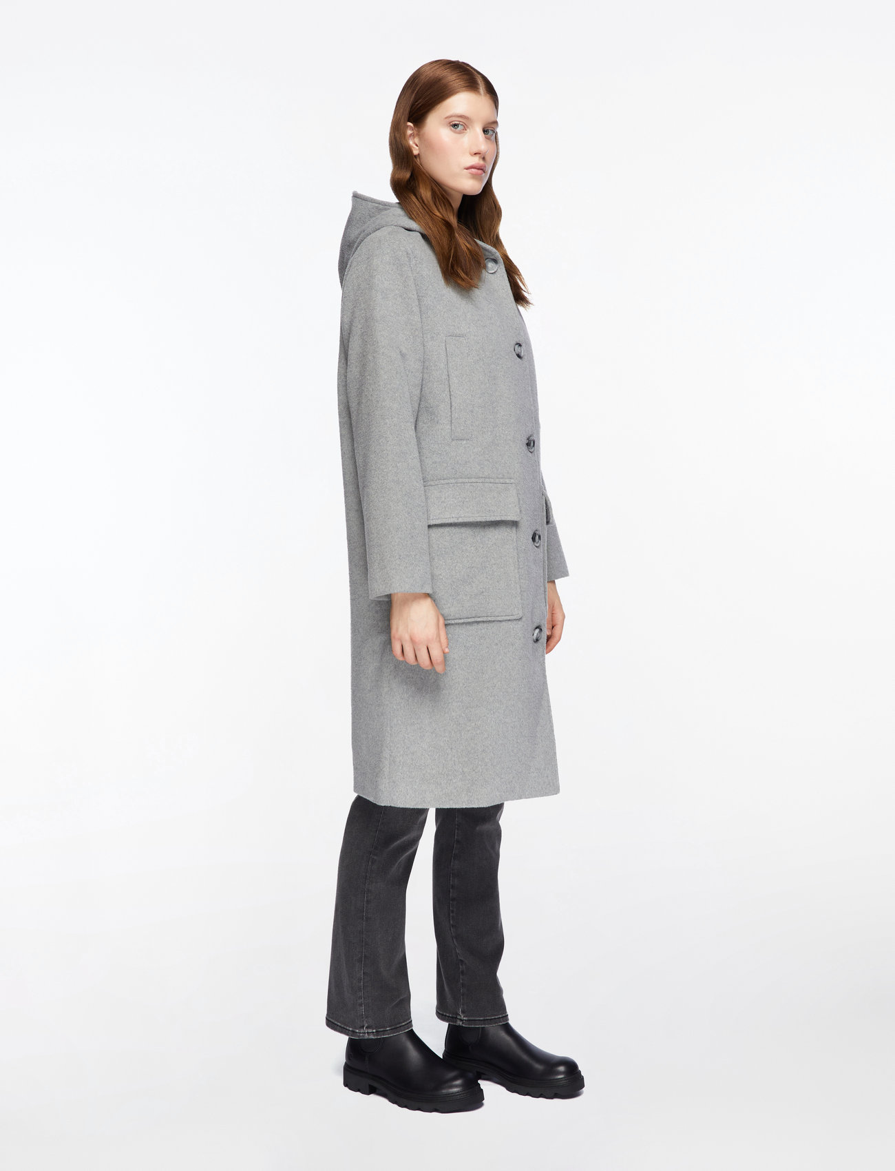 MOS MOSH - MMKenya Hoodie Wool Coat - uldfrakker - grey melange - 3