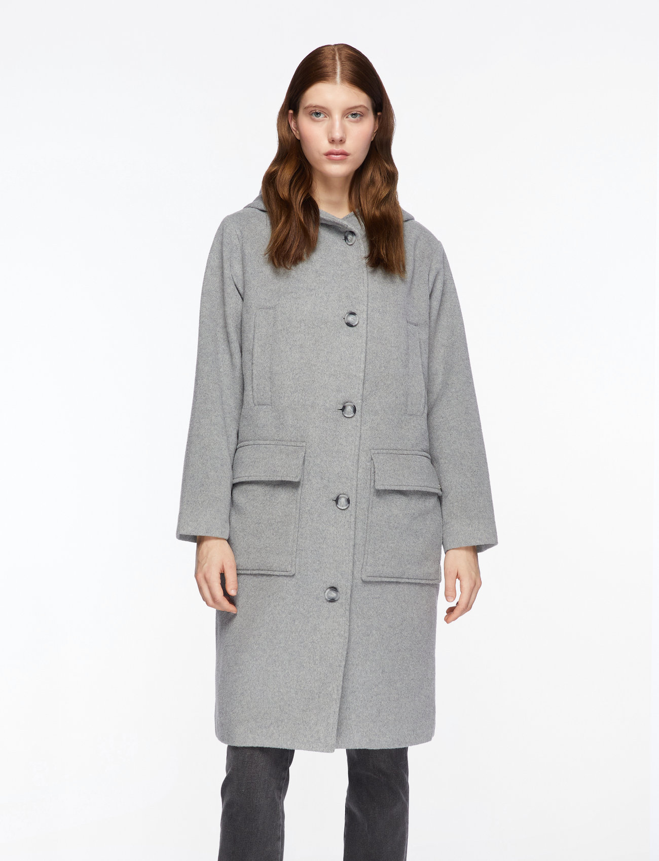 MOS MOSH - MMKenya Hoodie Wool Coat - uldfrakker - grey melange - 0