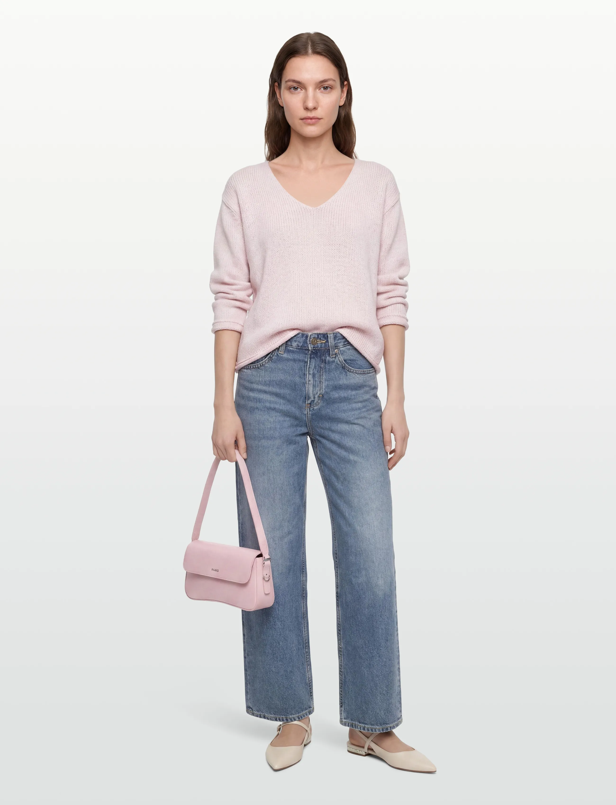 MOS MOSH - MMBine LS V-neck Knit - striktrøjer - ballet slipper - 0