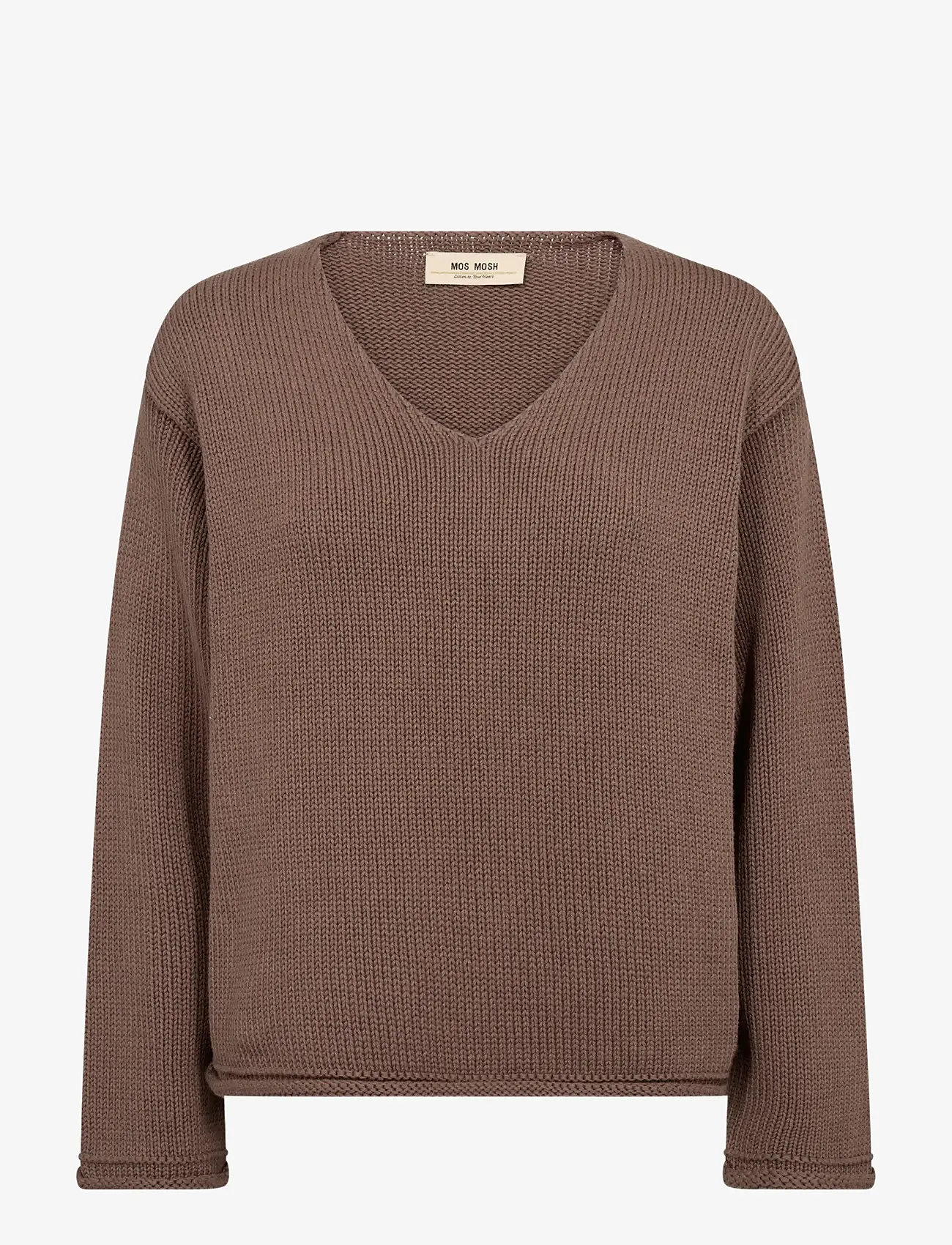 MOS MOSH - MMBine LS V-neck Knit - stickade tröjor - coffee quartz - 1