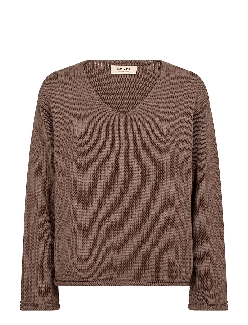 MOS MOSH - MMBine LS V-neck Knit - stickade tröjor - coffee quartz - 1