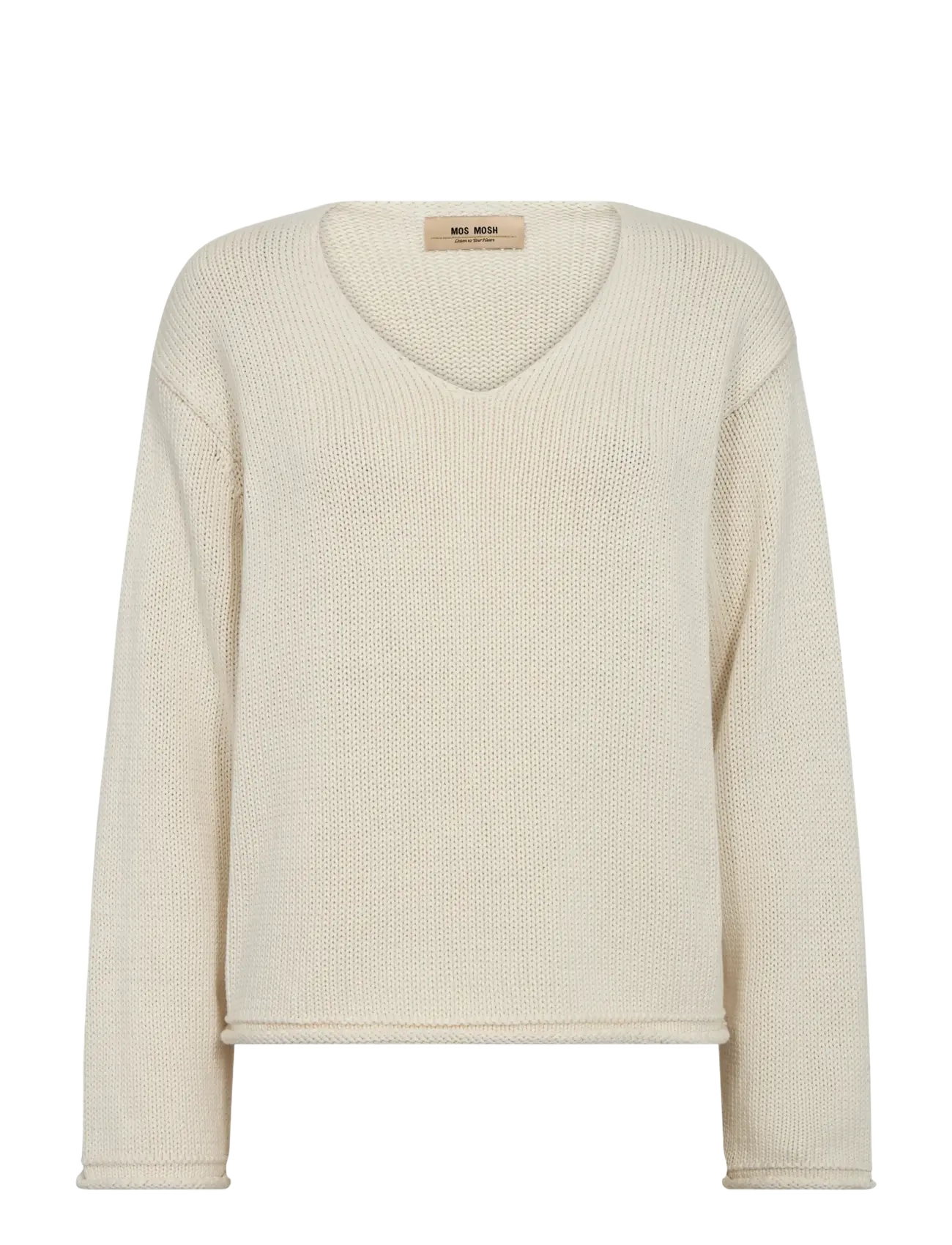 MOS MOSH MMBine LS V-neck Knit - Strik - ECRU / beige