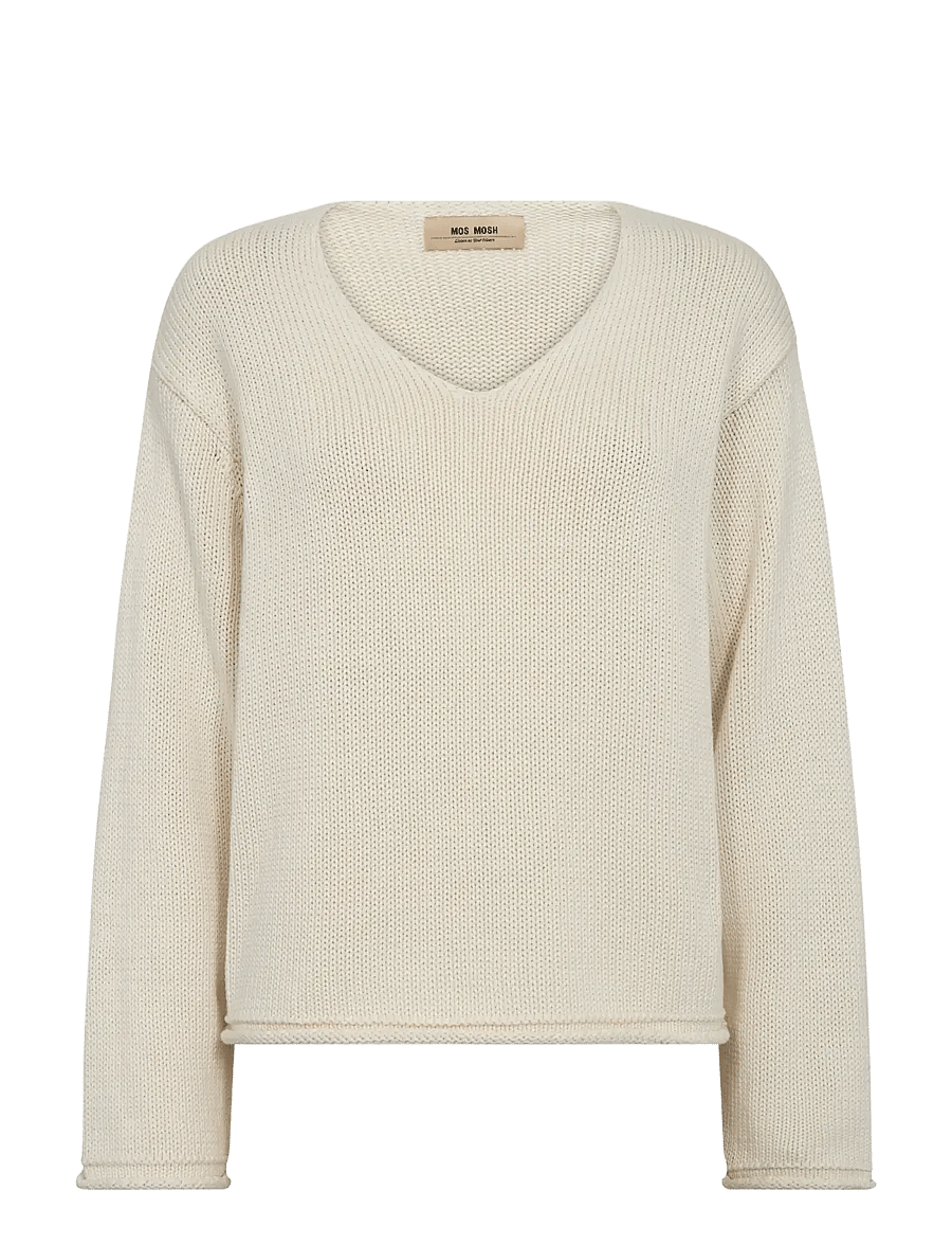 MOS MOSH - MMBine LS V-neck Knit - striktrøjer - ecru - 0