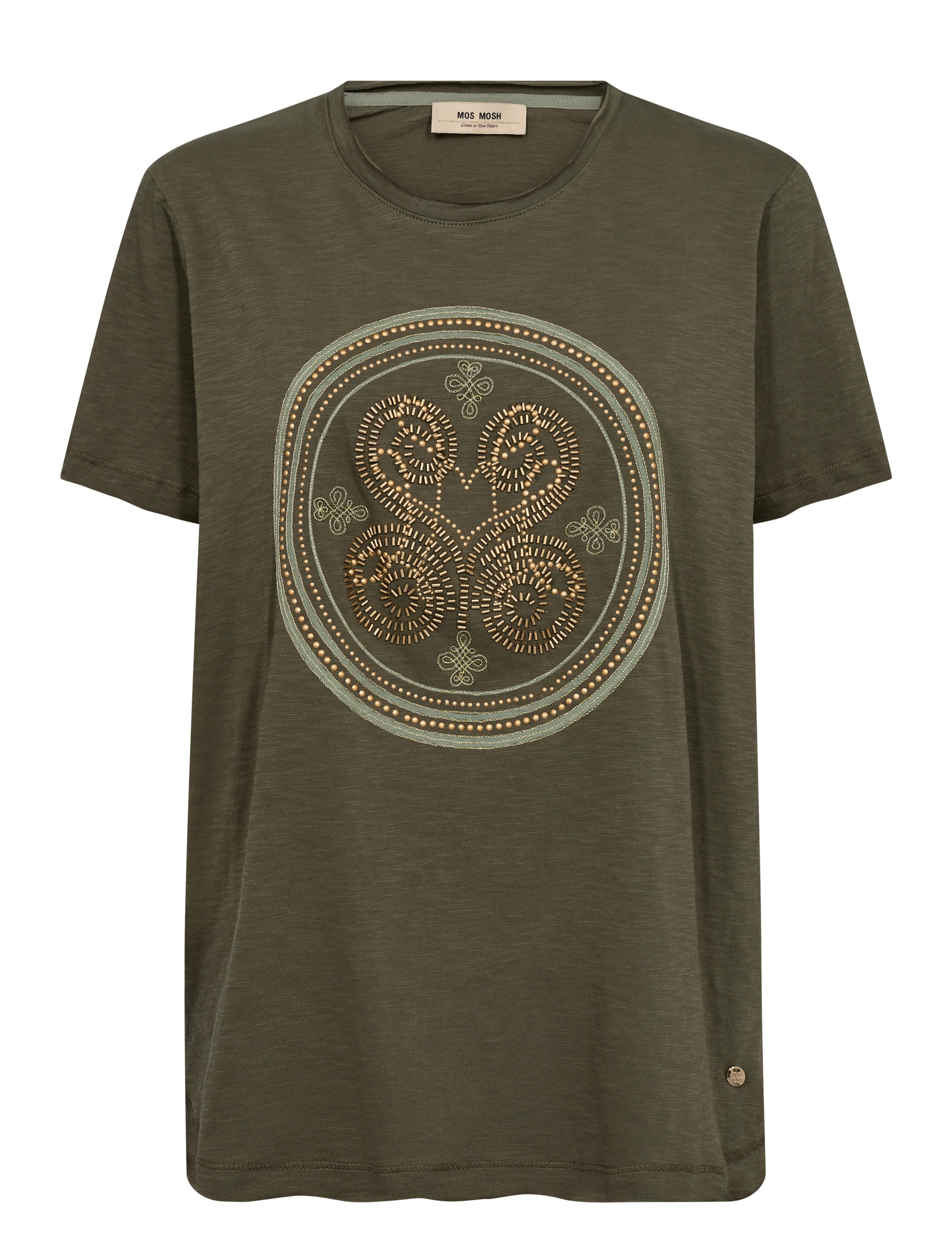 MOS MOSH Mmzano O-Ss Embroidery Tee Grün - S - Damen