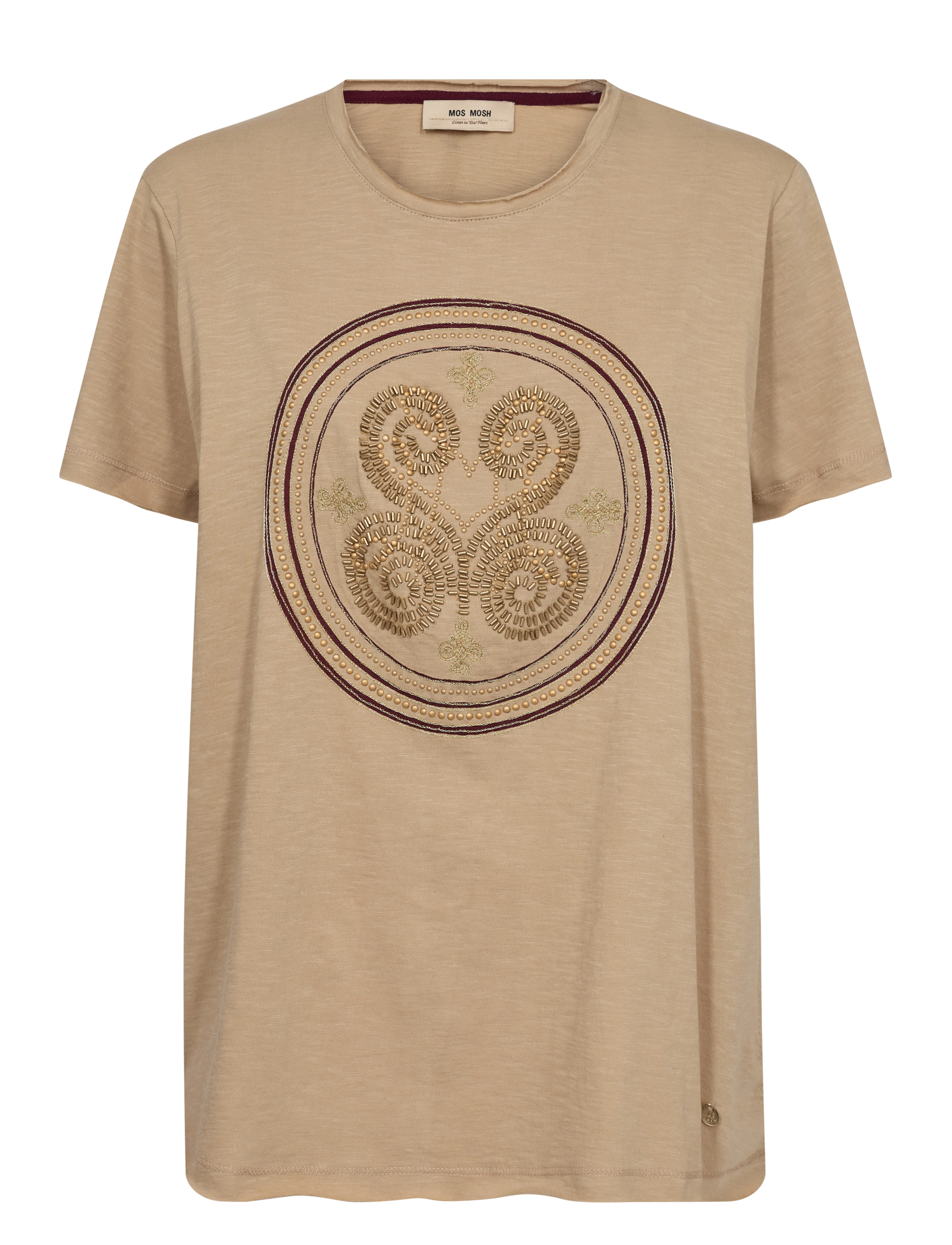 MOS MOSH Mmzano O-Ss Embroidery Tee, Kvinder, Broderet T-Shirt, Beige, Str: S