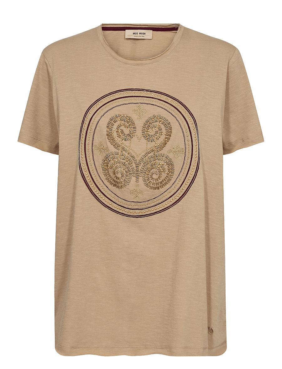 MOS MOSH - MMZano O-SS Embroidery Tee - t-shirts - sesame - 0