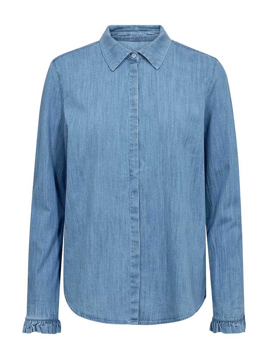 MOS MOSH - MMMattie Flip Denim Shirt - langärmlige hemden - mid blue - 1