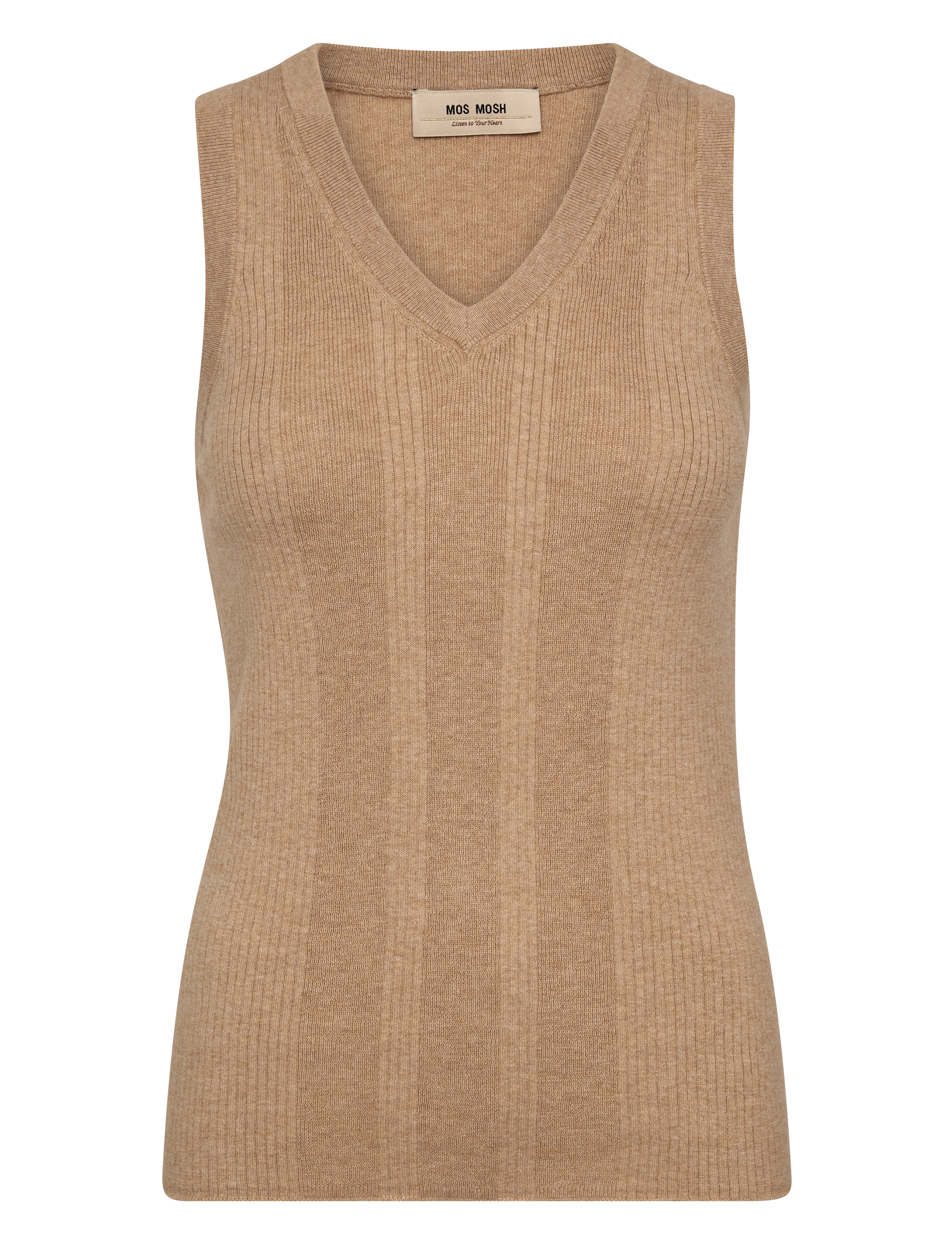 MOS MOSH Mmrelena Tani Rib V-Ausschnitt Tank Oberteil Beige - M - Damen