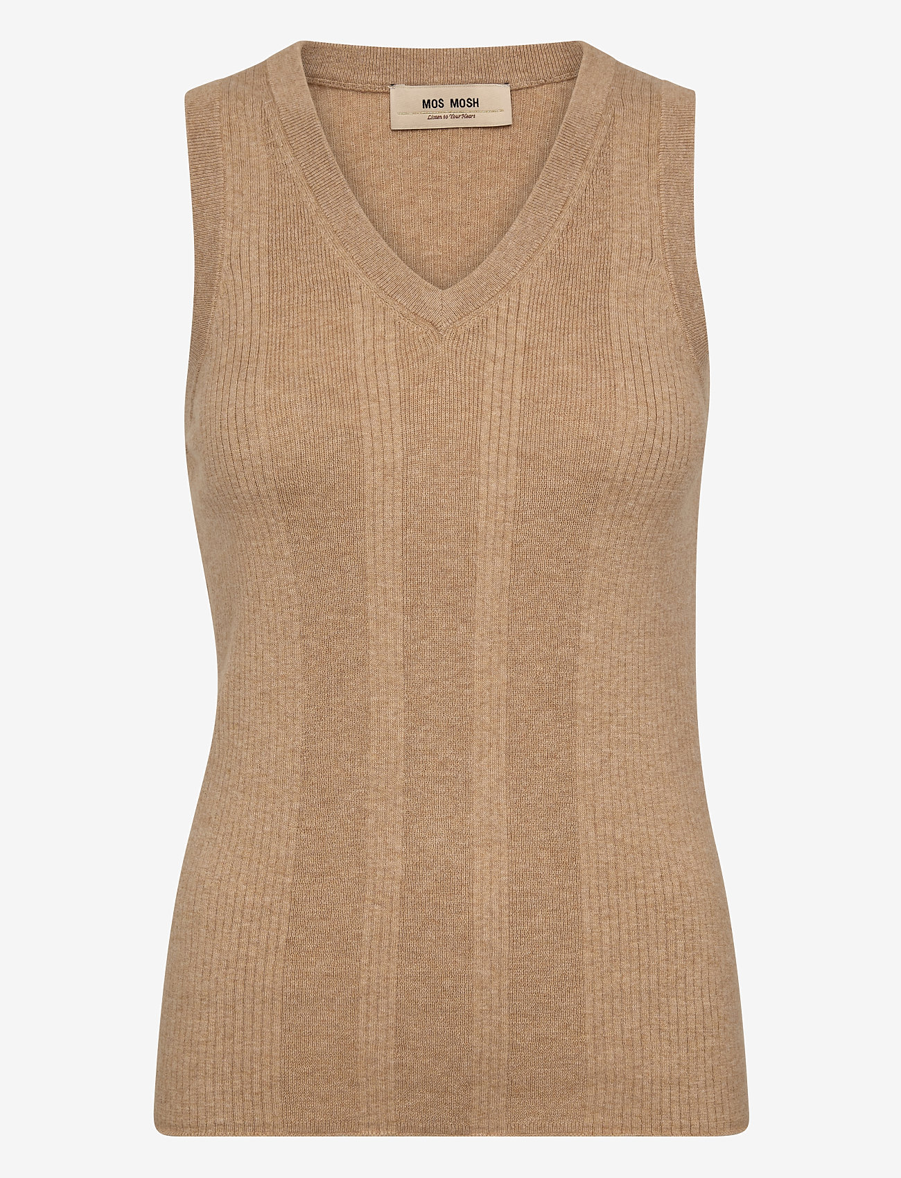 MOS MOSH - MMRelena Tani Rib V-neck Tank Top - strikveste - sesame - 0