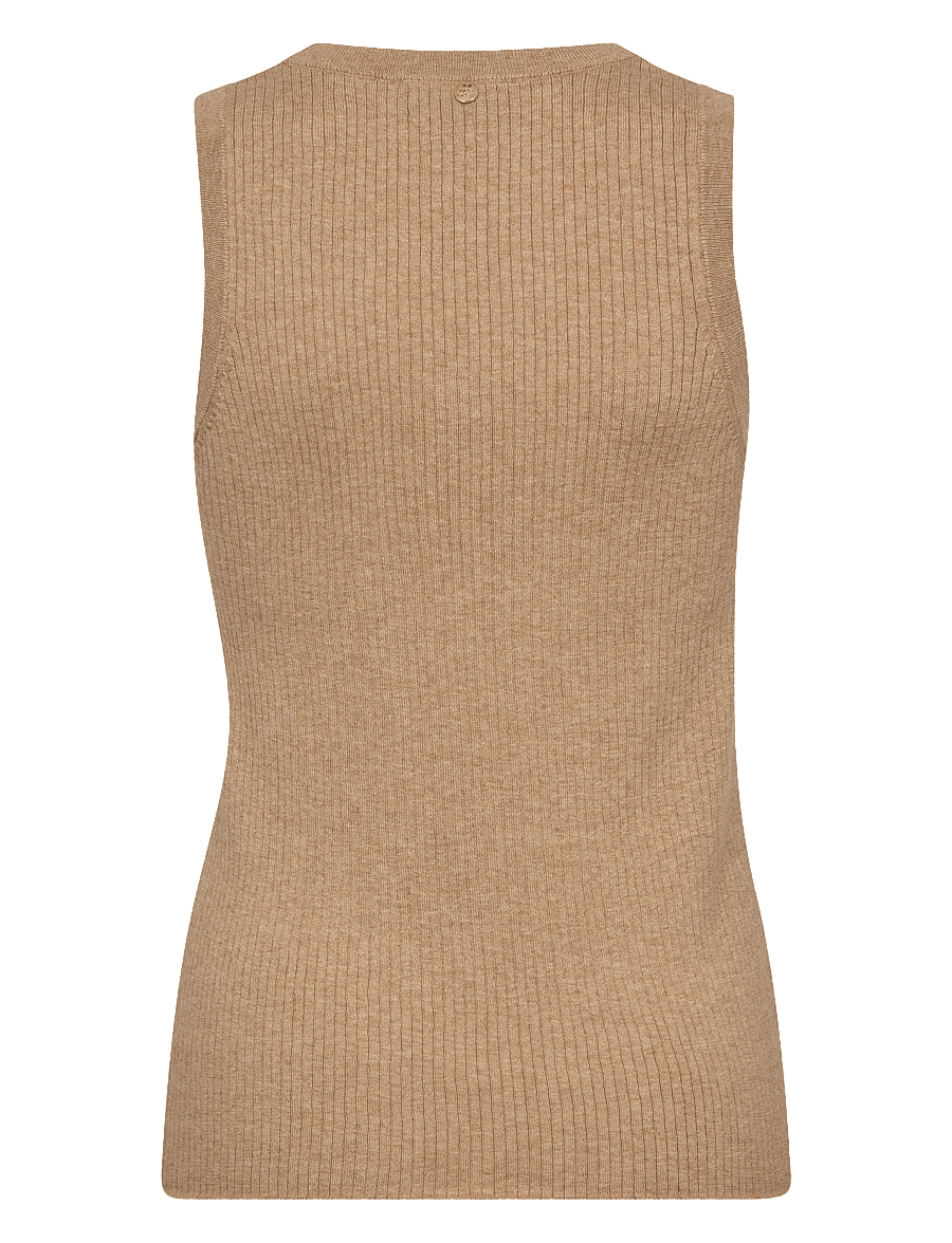 MOS MOSH - MMRelena Tani Rib V-neck Tank Top - stickade västar - sesame - 1