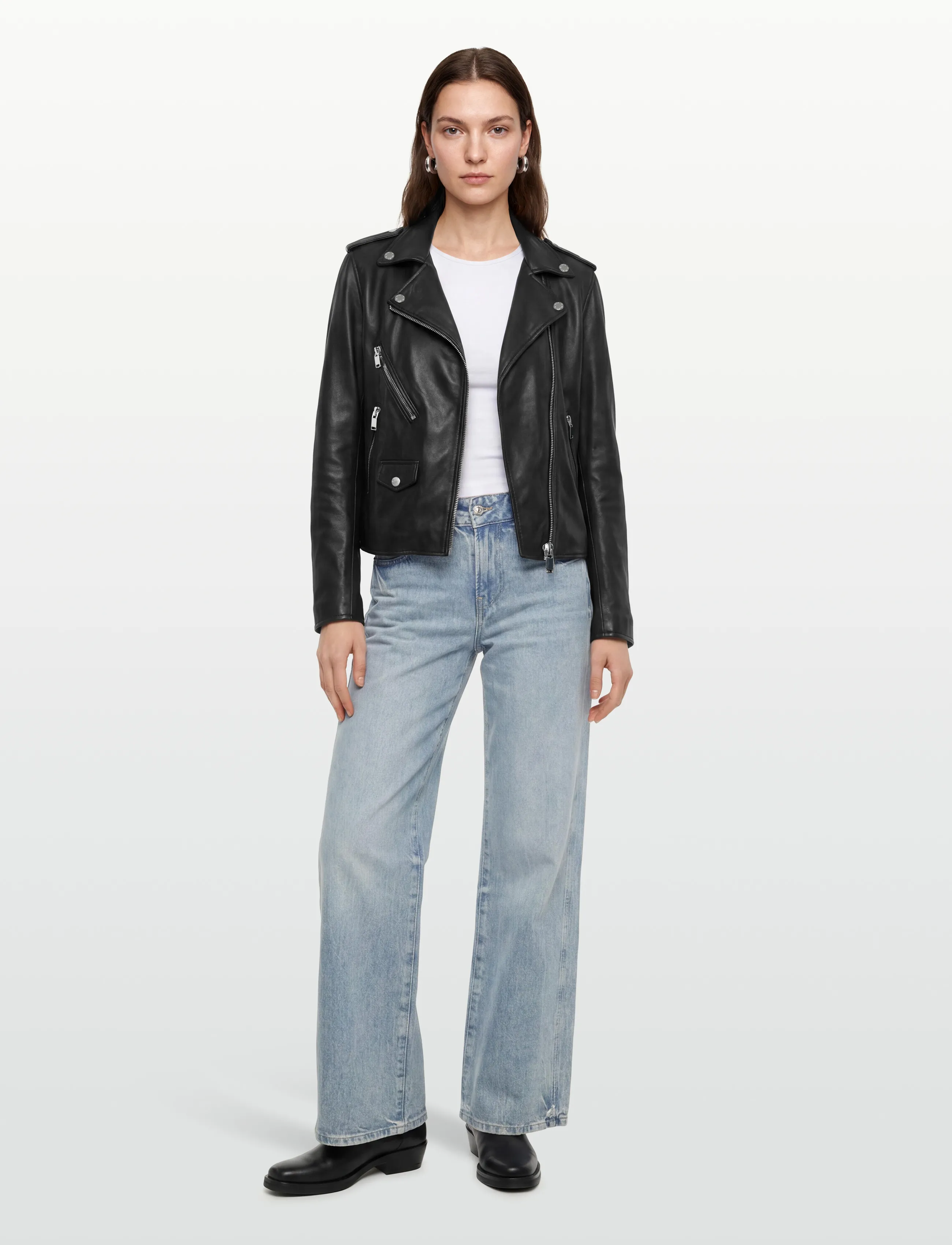 MOS MOSH Mmmitchel Mol Leather Jacket, Kvinder, Biker Læderjakke, Sort, Str: 34