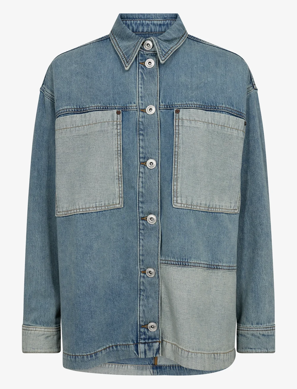 MOS MOSH - MMLydia Block Shirt - langärmlige hemden - mid blue - 0