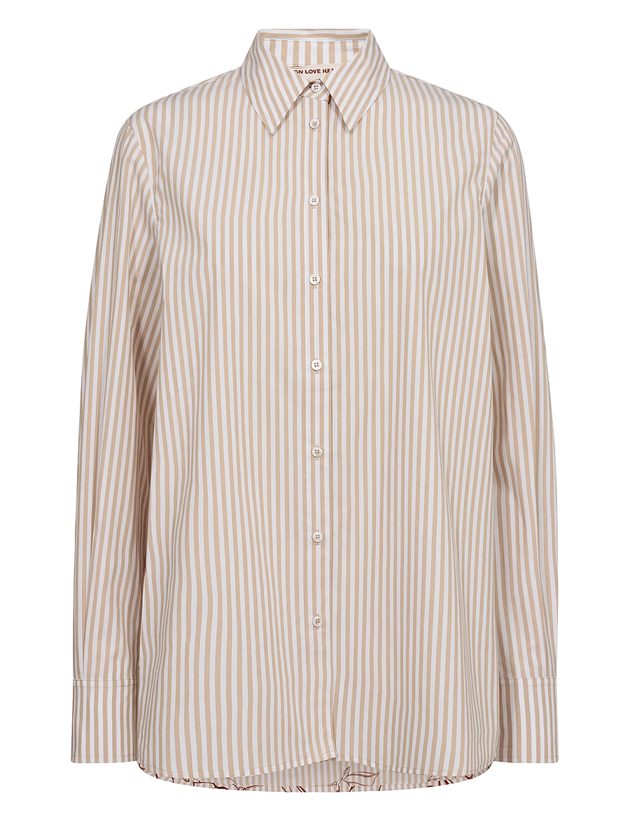 MOS MOSH - MMElinda Leafy Stripe Shirt - marškiniai ilgomis rankovėmis - sesame - 0