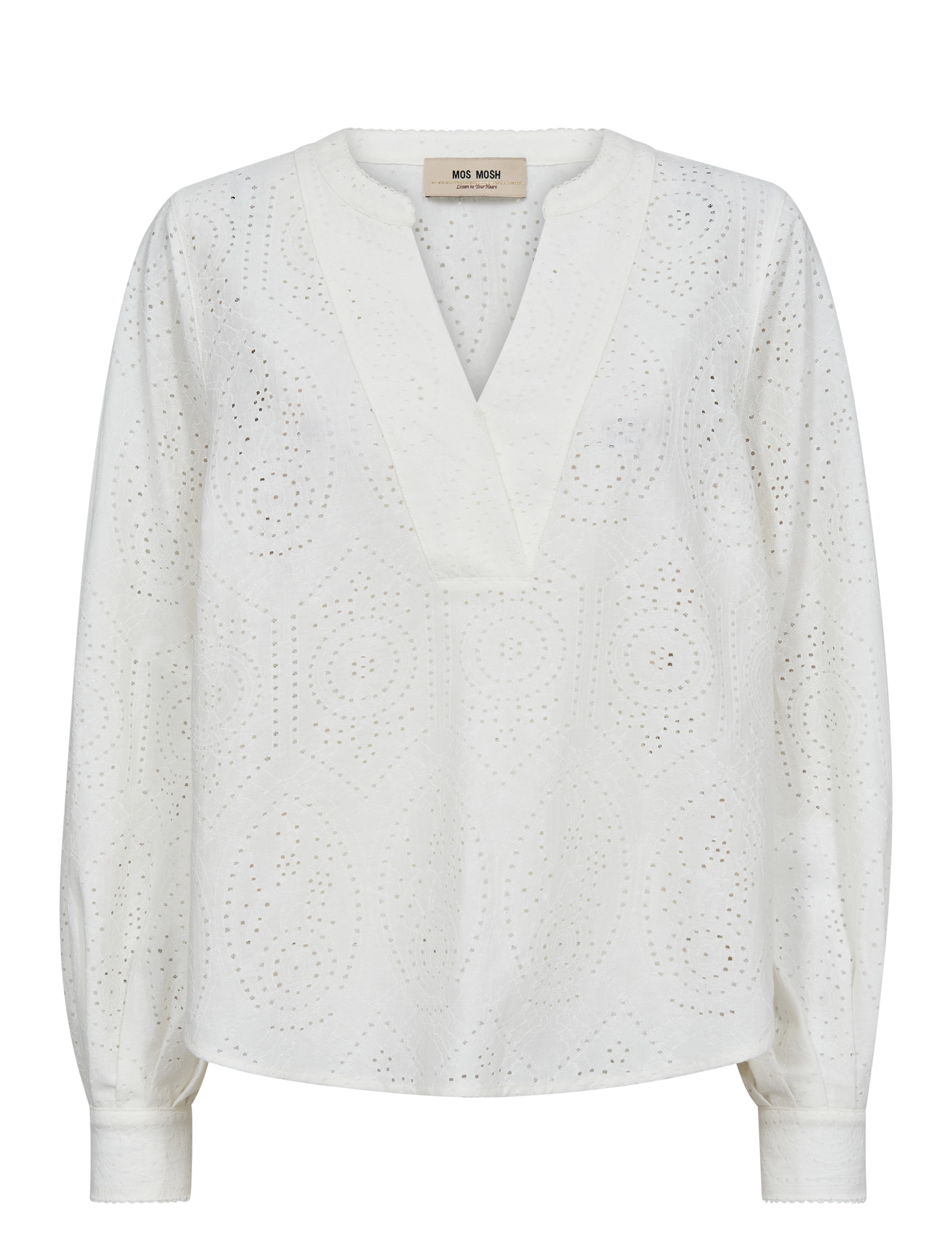 MOS MOSH Mmyen Sina Lace Blouse, L, Blouses, Weiß - Long-sleeved, Frauen