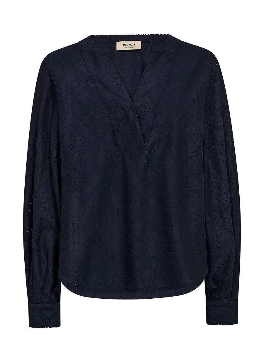 MOS MOSH - MMYen Sina Lace Blouse - langärmelige blusen - salute navy - 0