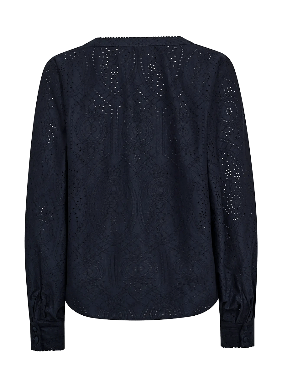 MOS MOSH - MMYen Sina Lace Blouse - langärmelige blusen - salute navy - 1