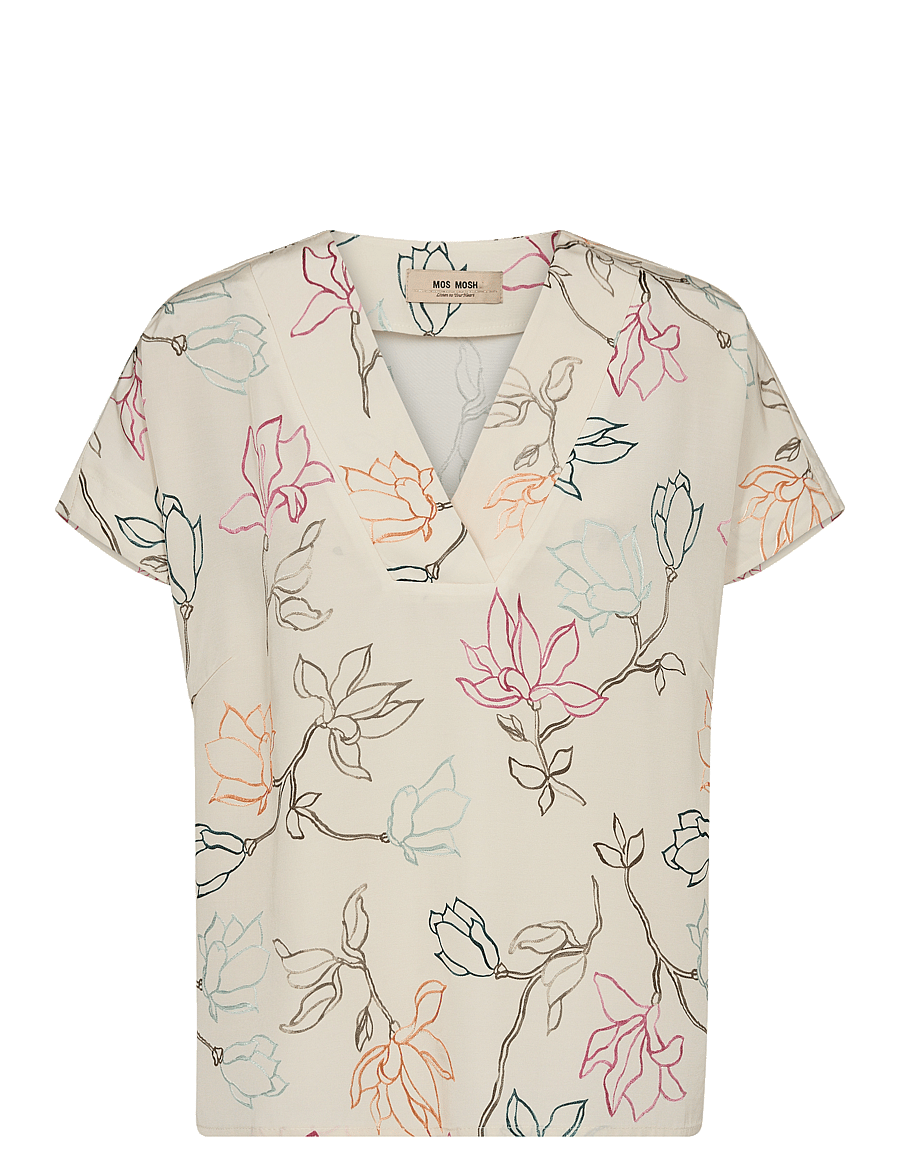 MOS MOSH - MMMargie Leavy Blouse - kurzärmelige blusen - ecru - 0