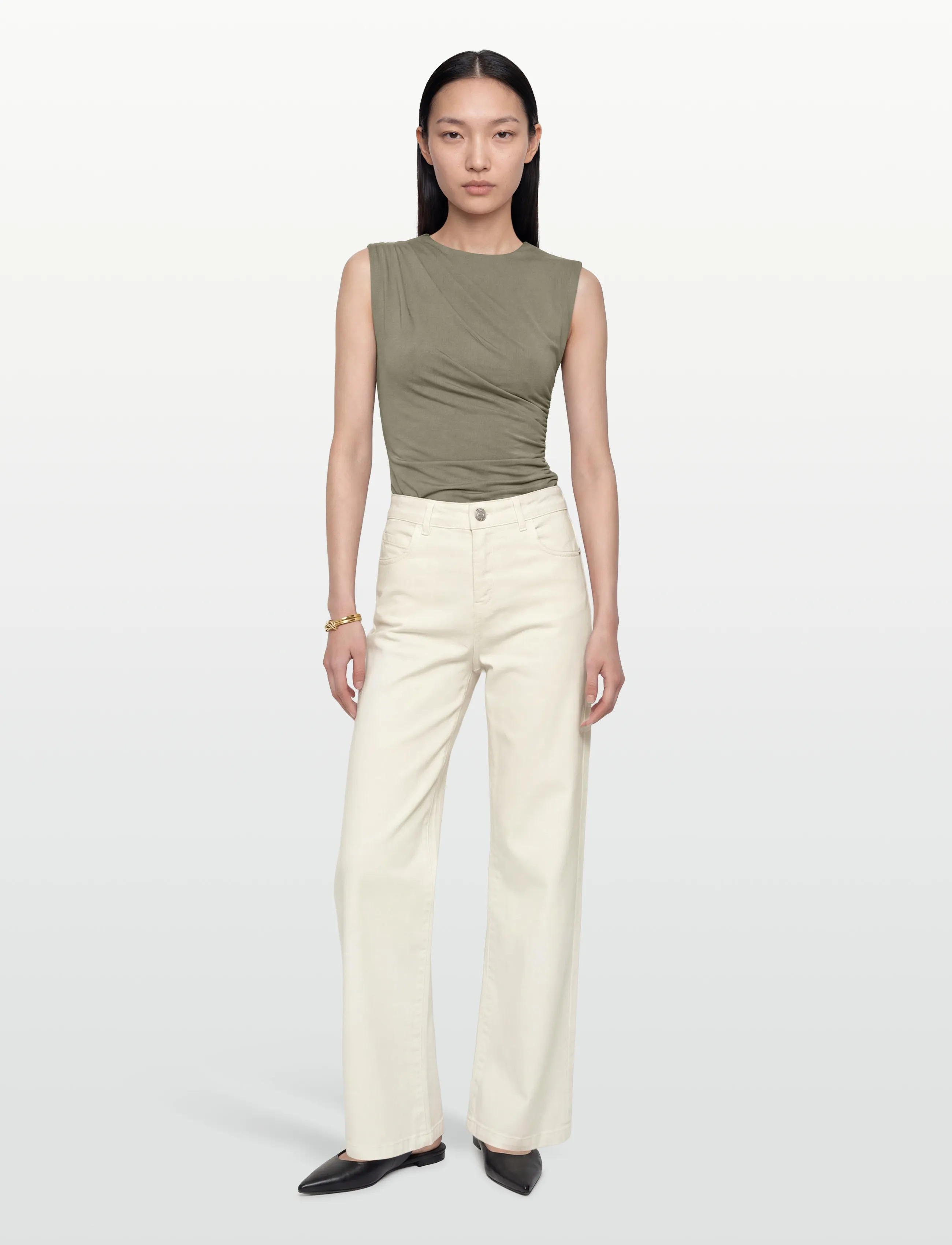 MOS MOSH Mmdara Treasure Pant, 32 Regular, Jeans, Creme - Wide, Frauen