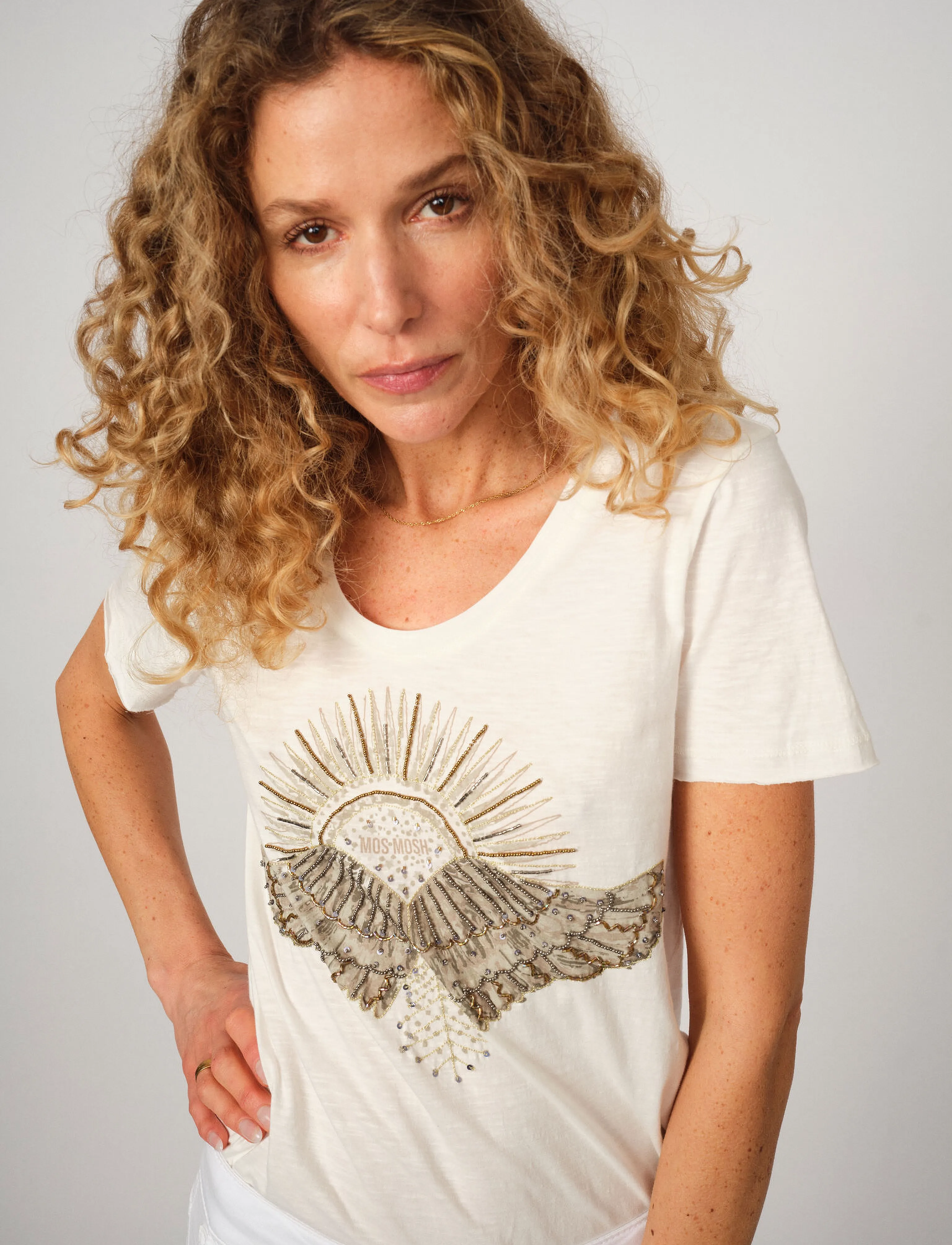 MOS MOSH Mmnadine O-Ss Deco Tee, XS, White, Kjoler > T-Shirt-Kjoler, Dame