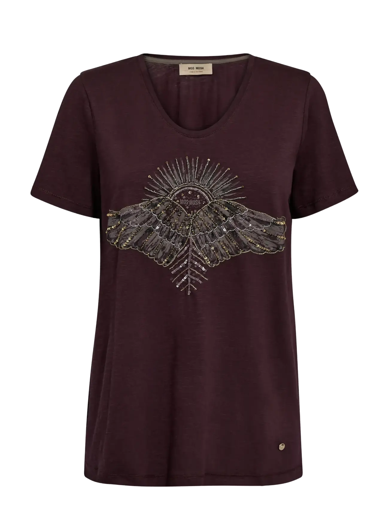MOS MOSH MMNadine O-SS Deco Tee - Tøj - FUDGE / burgundy