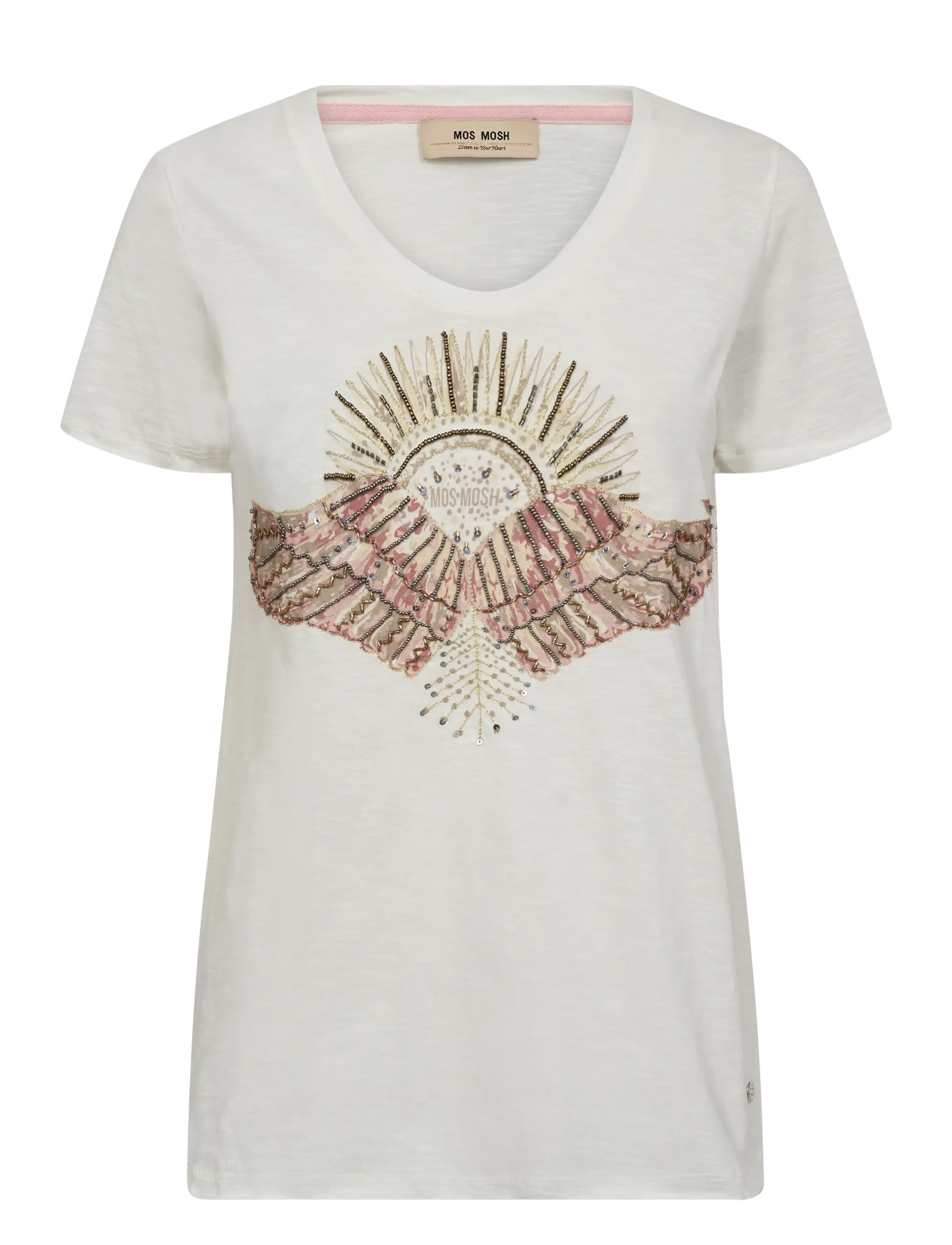 MOS MOSH MMNadine O-SS Deco Tee - Tøj - POWDER PINK / white