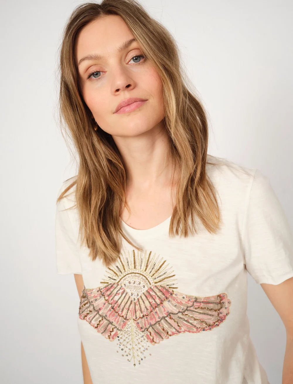 MOS MOSH - MMNadine O-SS Deco Tee - t-shirts - powder pink - 0