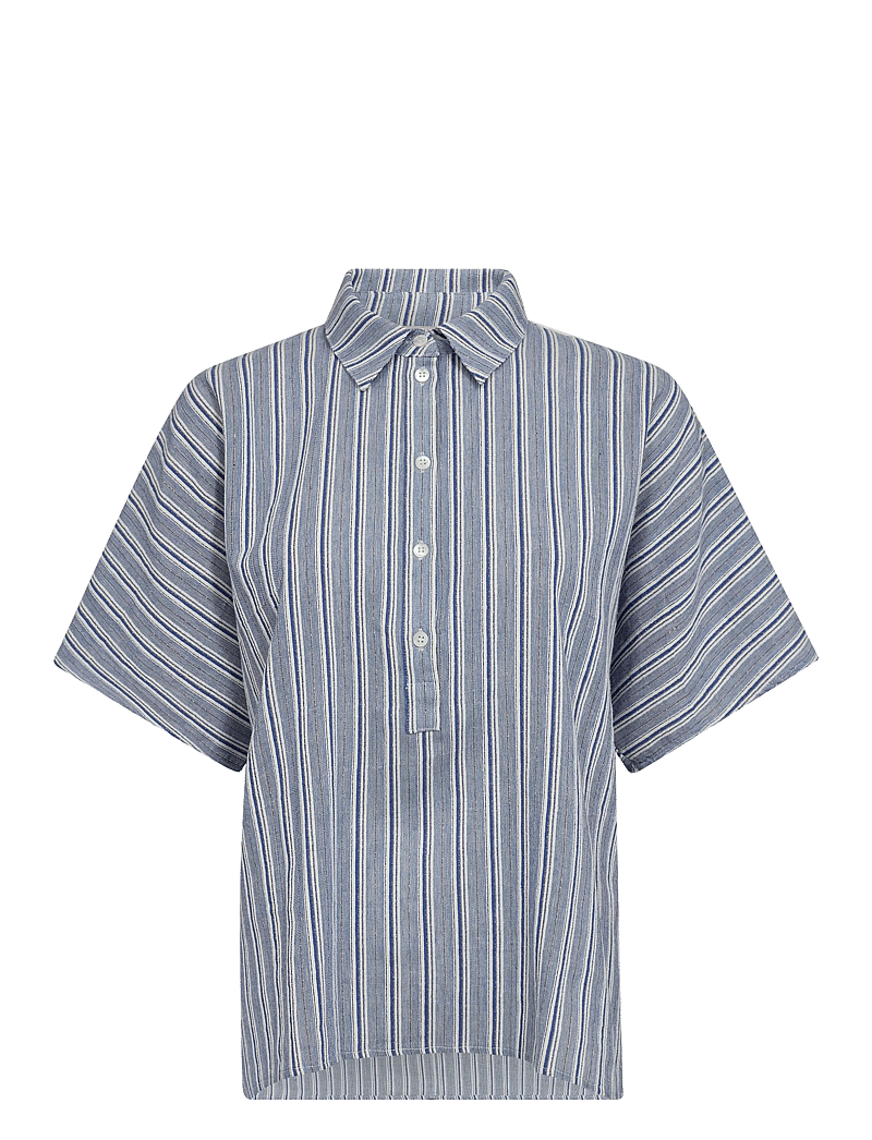 MOS MOSH - MMLowana Friz Stripe Blouse - lühikeste varrukatega pluusid - regatta - 1