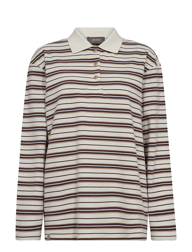 MOS MOSH - MMRossett LS Stripe Polo Tee - långärmade toppar - brunnera blue - 0