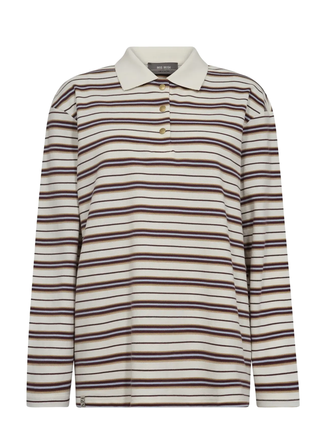 MOS MOSH MMRossett LS Stripe Polo Tee - Transitional Layering - BRUNNERA BLUE / beige