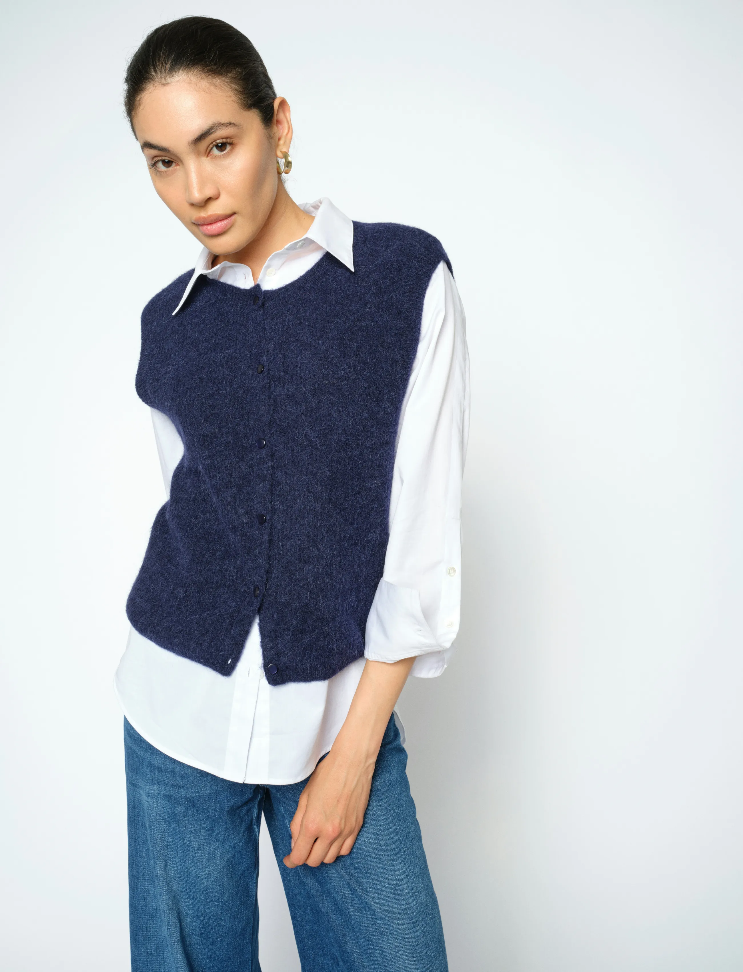 MOS MOSH Mmalmine Thora Knit Vest, L, Westen, Marineblau - Knitted Frauen
