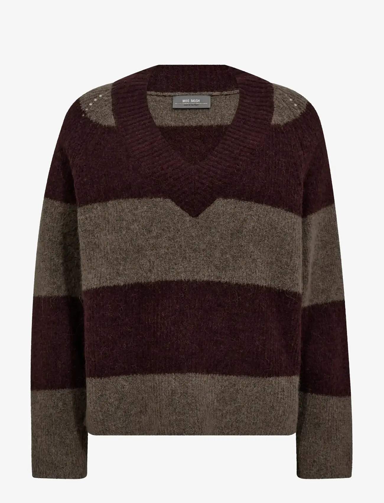 MOS MOSH - MMTaci Stripe LS V-Neck Knit - striktrøjer - fudge - 0