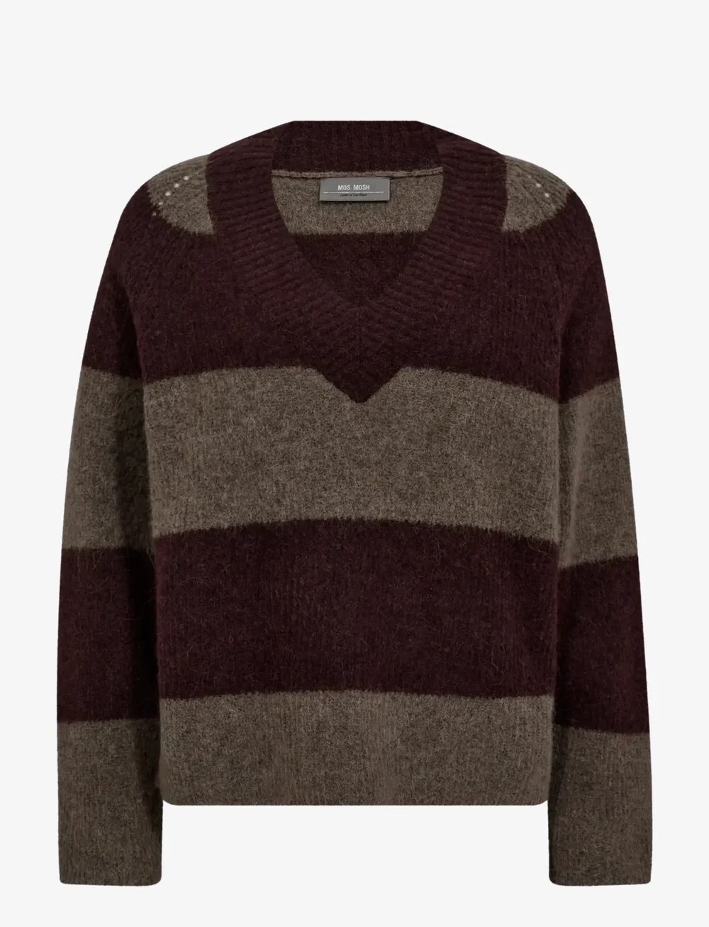 MOS MOSH - MMTaci Stripe LS V-Neck Knit - pullover - fudge - 0