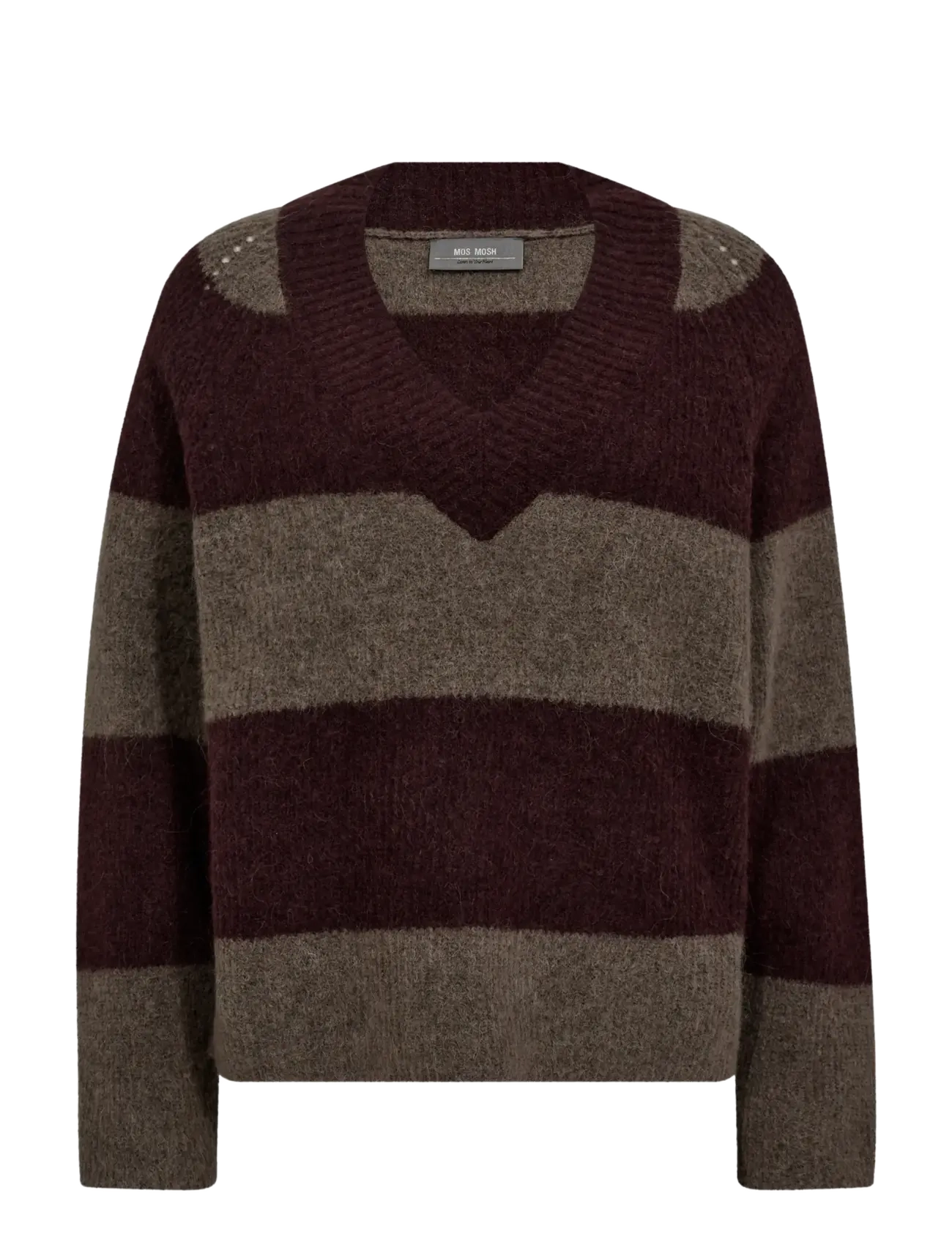 MOS MOSH MMTaci Stripe LS V-Neck Knit - Strik - FUDGE / brown